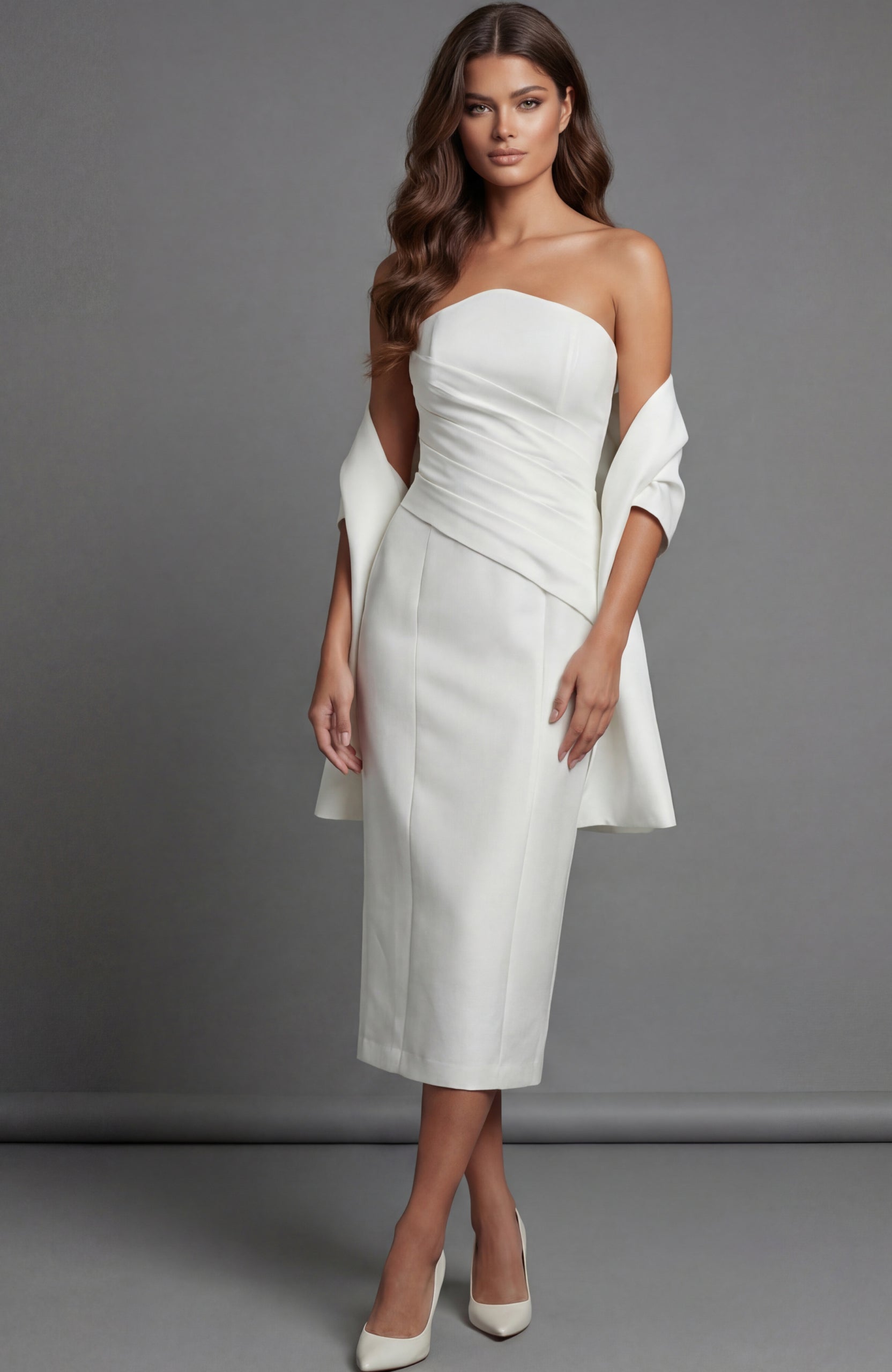 Wedding Dresses Short Fitted Tea Length Bridal Wedding Dress Jovani 51635 Off White