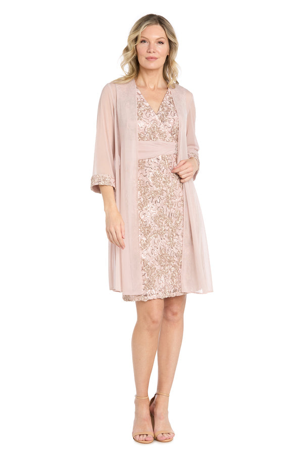 V-Neck Knee-Length Chiffon Formal Sheath Column R&M Richards 5165P