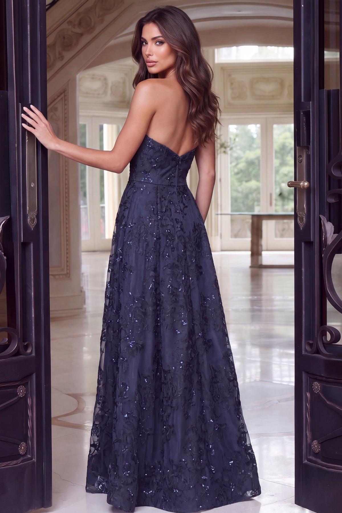 Strapless Curved Neck Floor-Length Lace Occasion Mermaid Jovani 51665