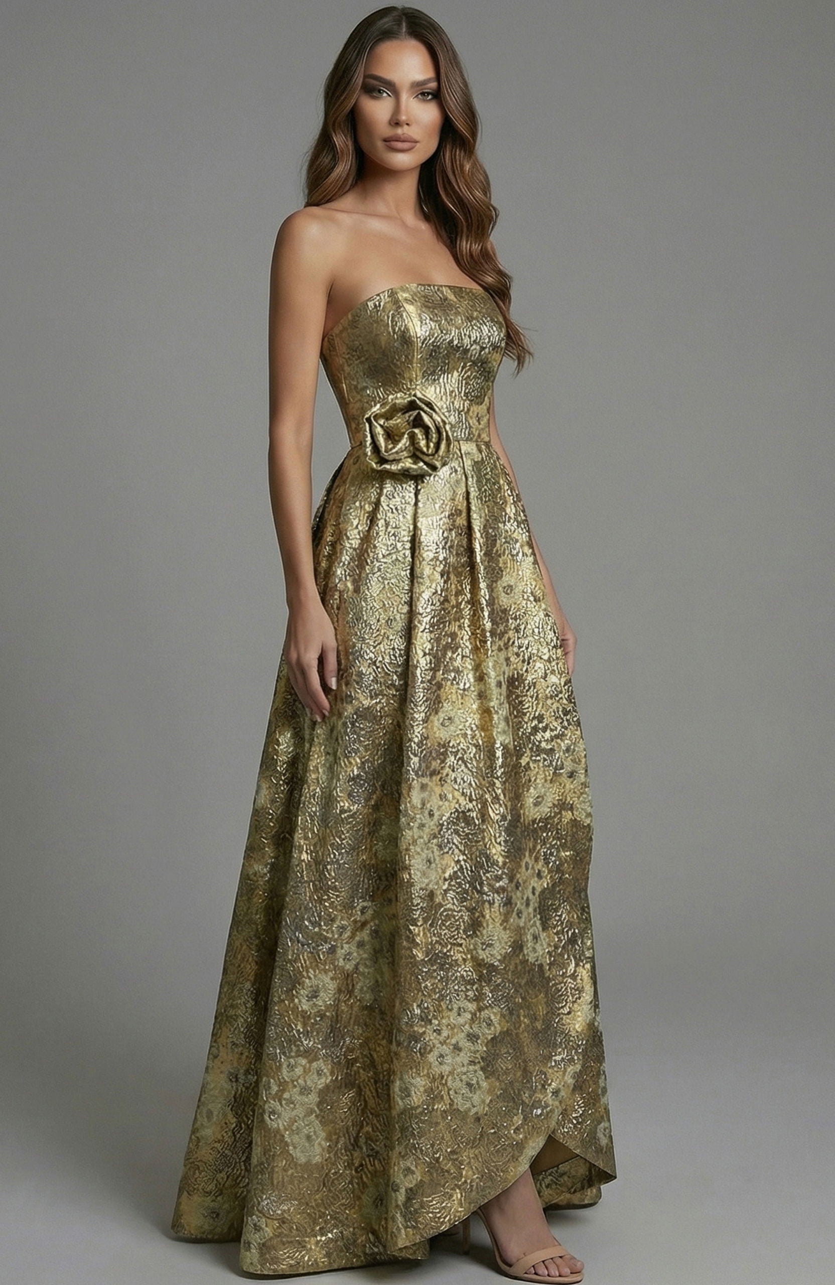 Prom Dresses Metallic Floral Long Formal A Line Prom Dress Jovani 51692 Yellow/Multi