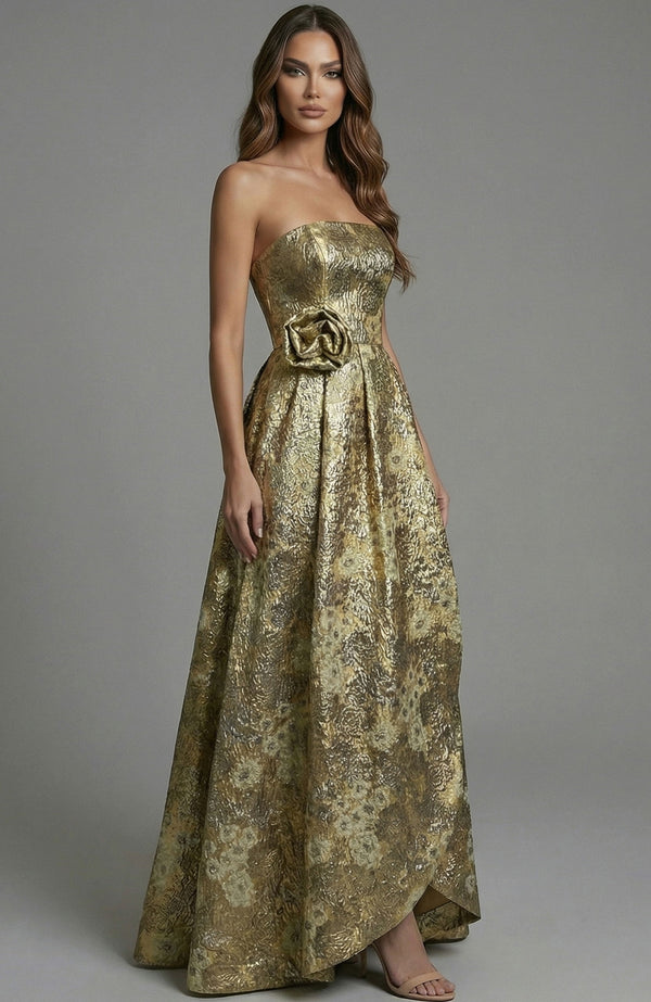 Metallic Floral Long Formal A Line Prom Dress Jovani 51692