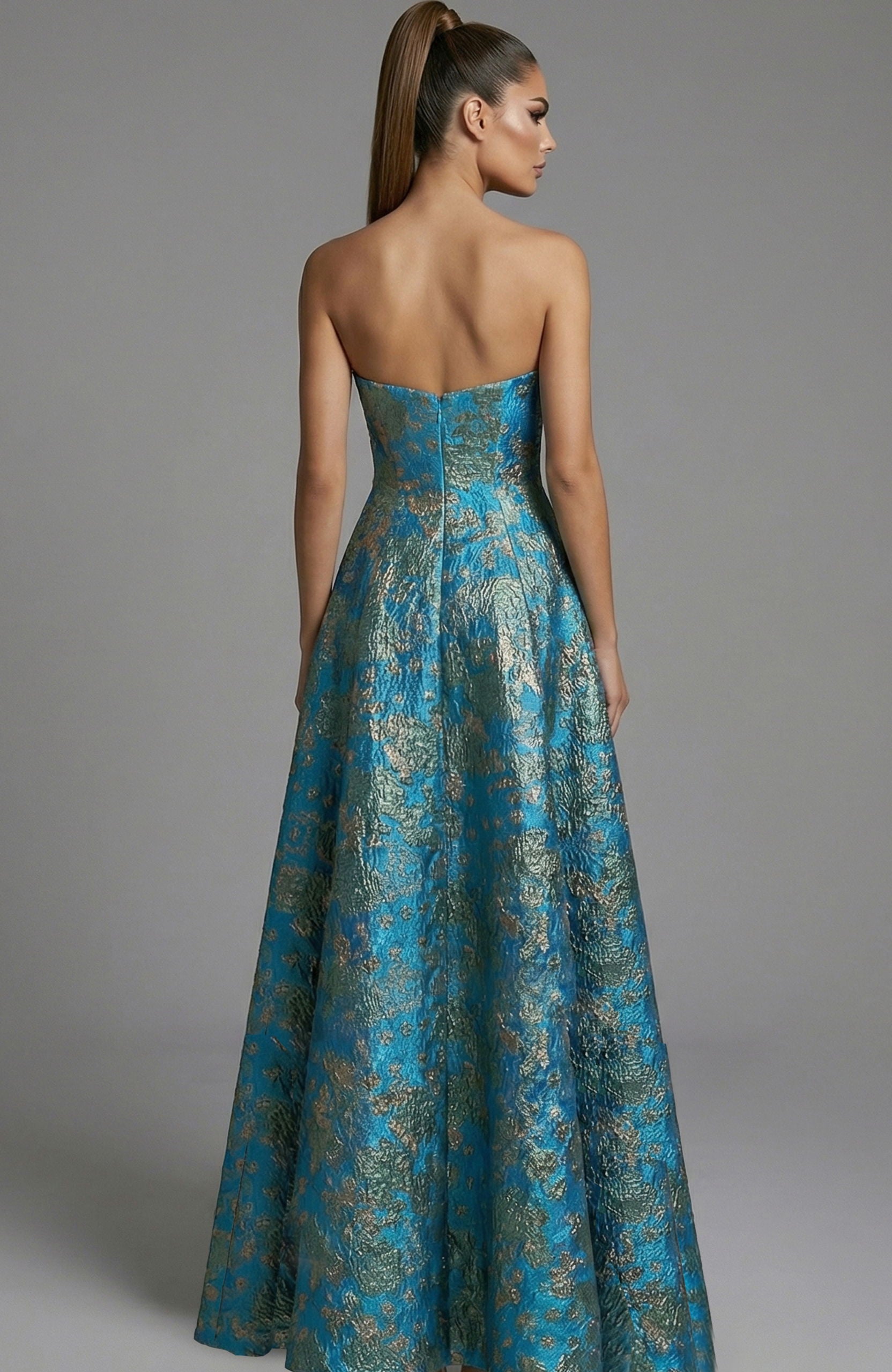 Prom Dresses A Line Long Formal Floral Metallic Prom Dress Jovani 51694 Turquoise/Multi