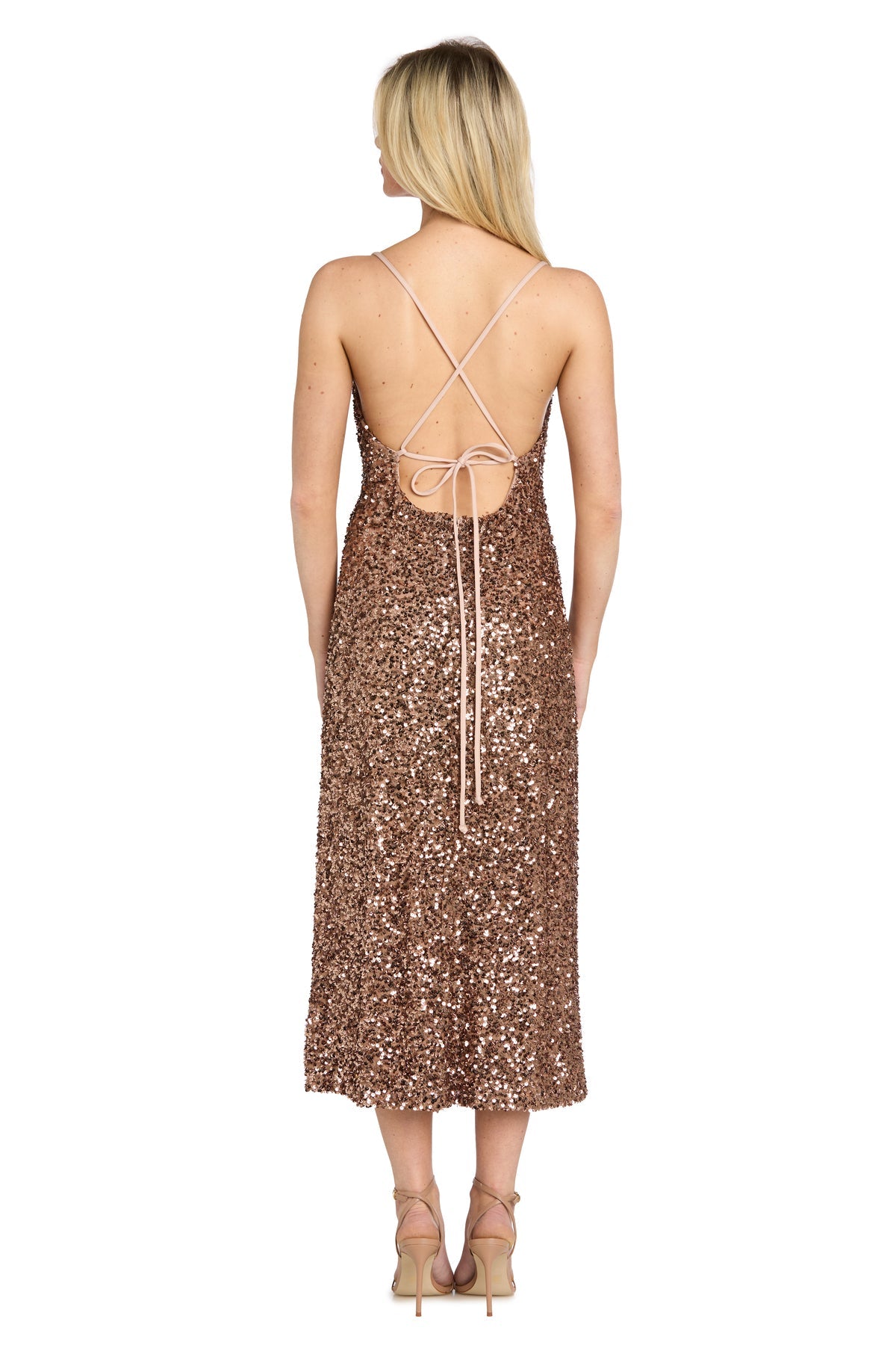 Latte Cowl Midi Sequin Cocktail Sheath Dress R&M Richards 5171