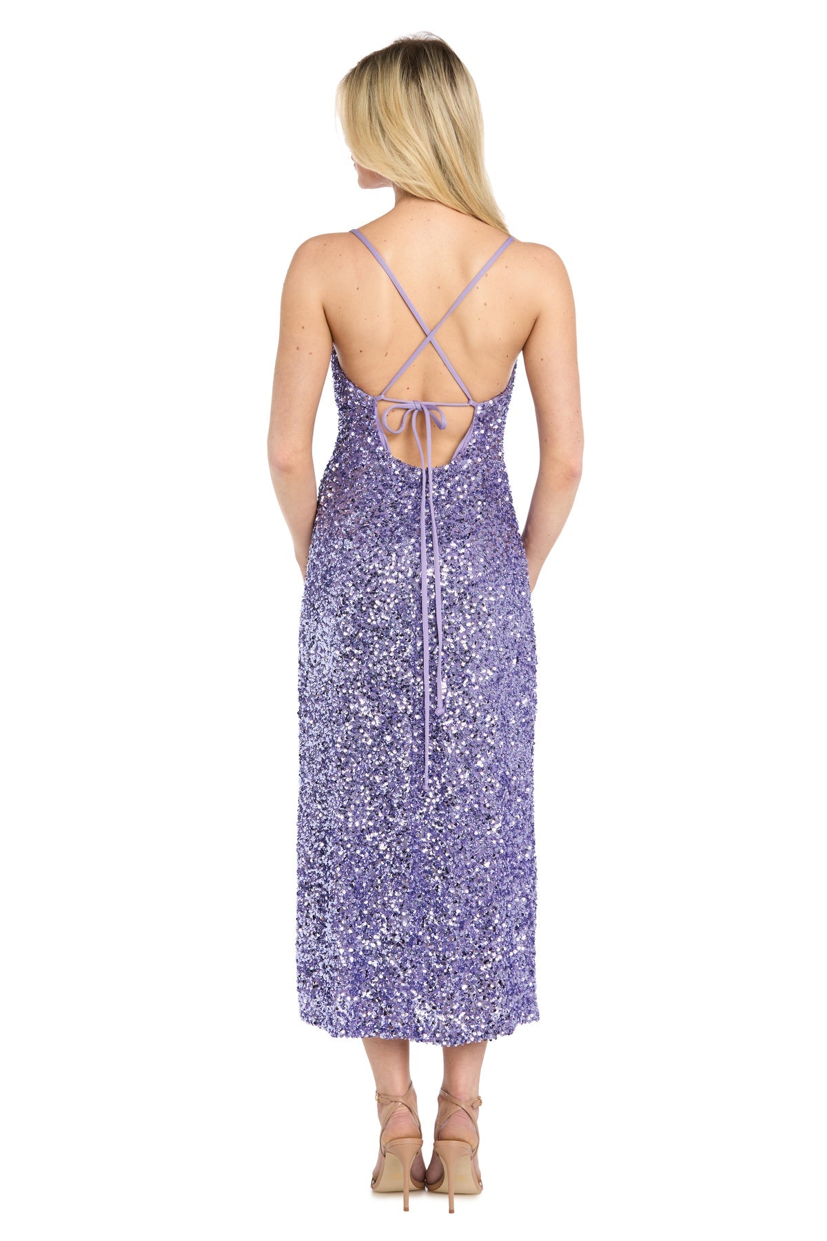 Lilac Cowl Midi Sequin Cocktail Sheath Dress R&M Richards 5171