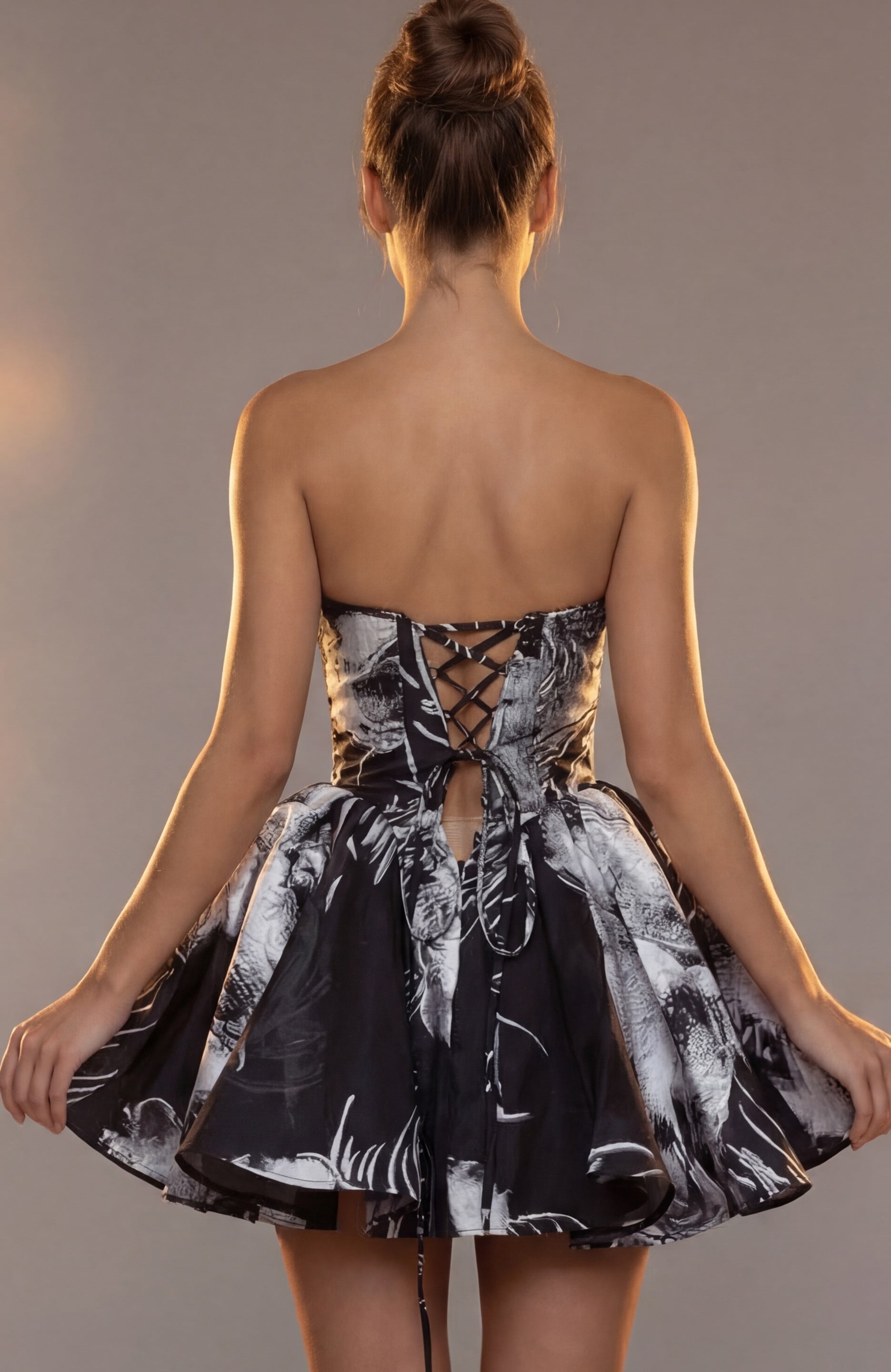 Strapless Curved Neck Mini Tulle Cocktail Fit & Flare Jovani 51778
