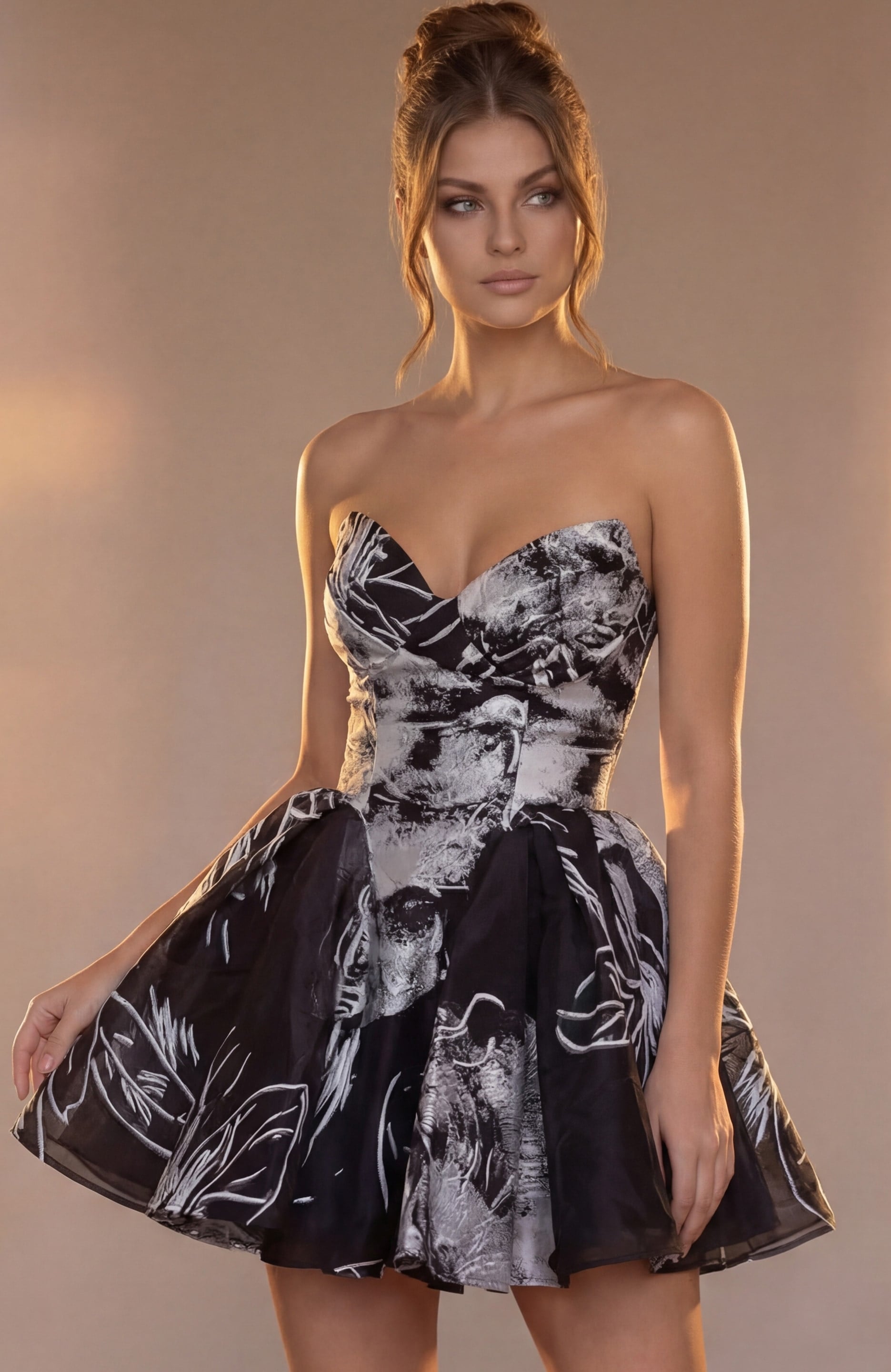 Strapless Curved Neck Mini Tulle Cocktail Fit & Flare Jovani 51778