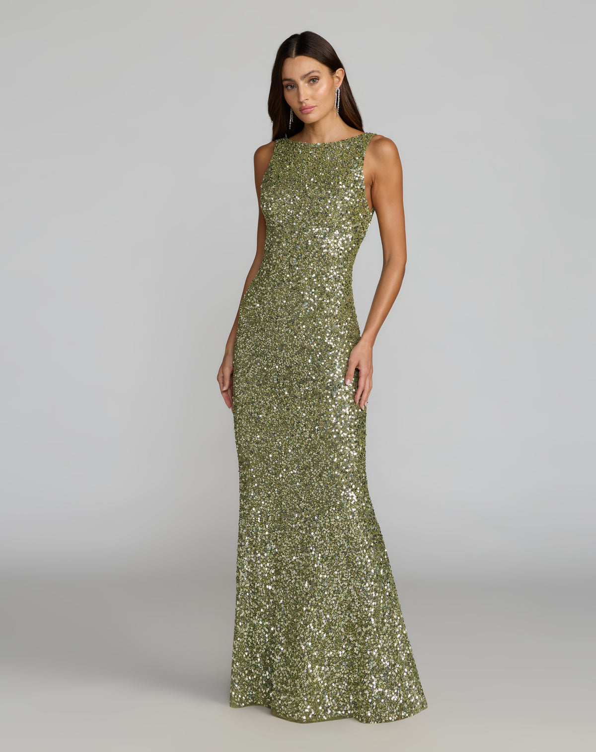 Crew/High-Neck Floor-Length Sequin Formal Mermaid Mac Duggal 5185