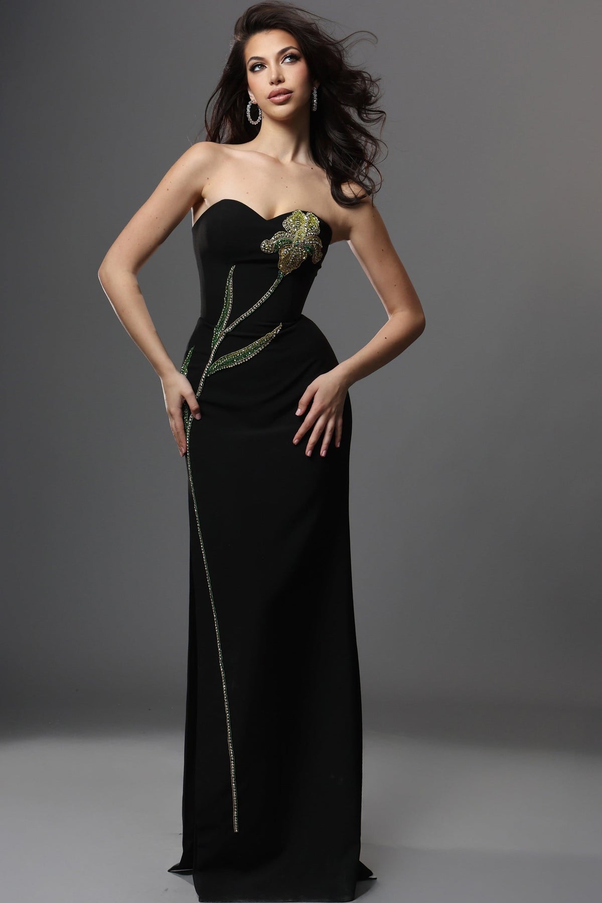 Strapless Curved Neck Floor-Length Jersey Evening Sheath Jovani 51902