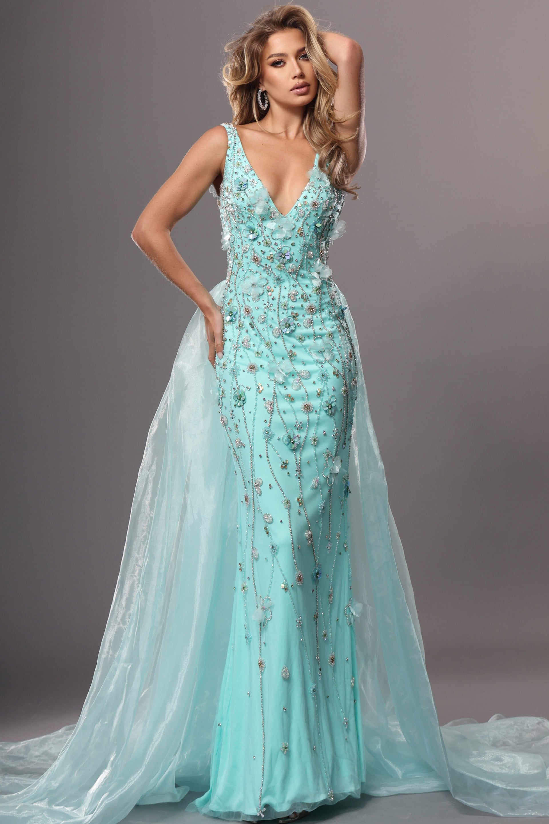 V-Neck Floor-Length Tulle Prom Sheath Jovani 51918