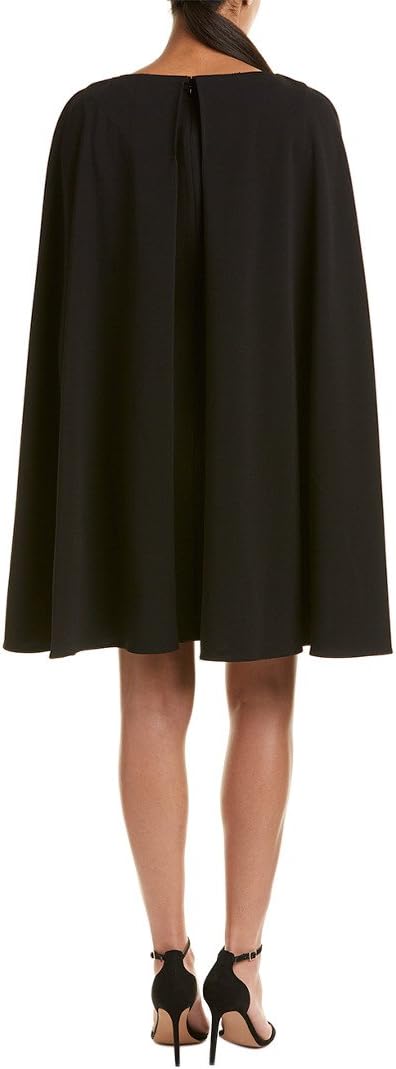Black Adrianna Papell 14237610 Bateau Short Crepe Cocktail Dress Cape