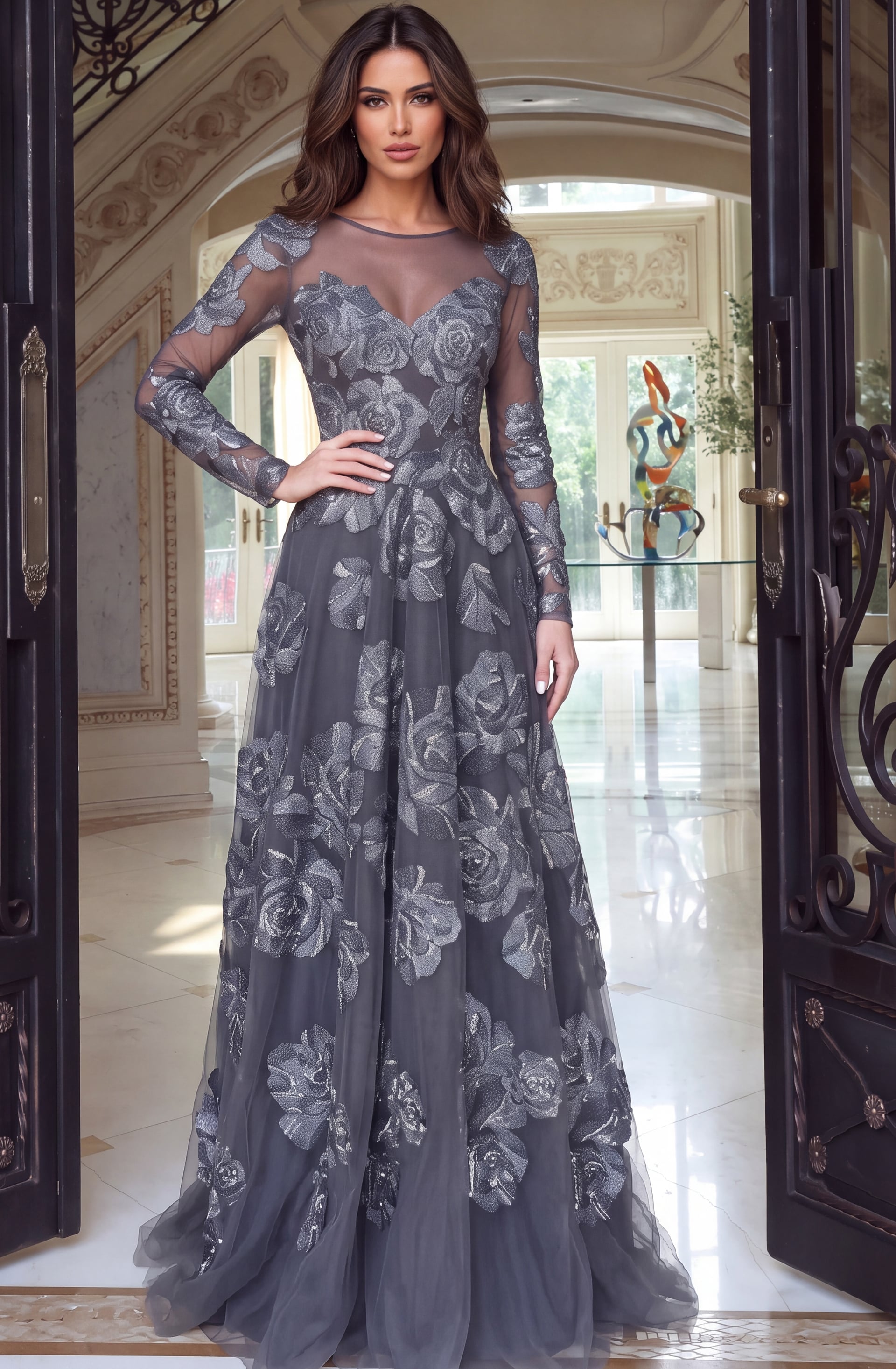 Illusion Floor-Length Tulle Occasion A-Line Jovani 52021