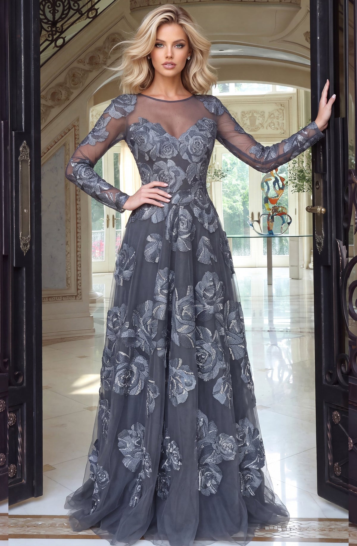 Illusion Floor-Length Tulle Occasion A-Line Jovani 52021