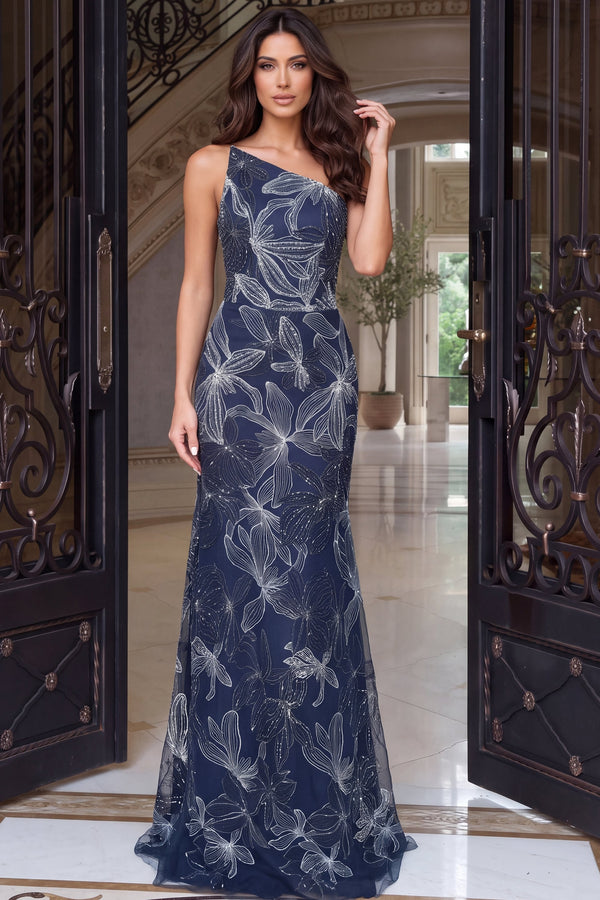 One-Shoulder Floor-Length Lace Formal Mermaid Jovani 52024