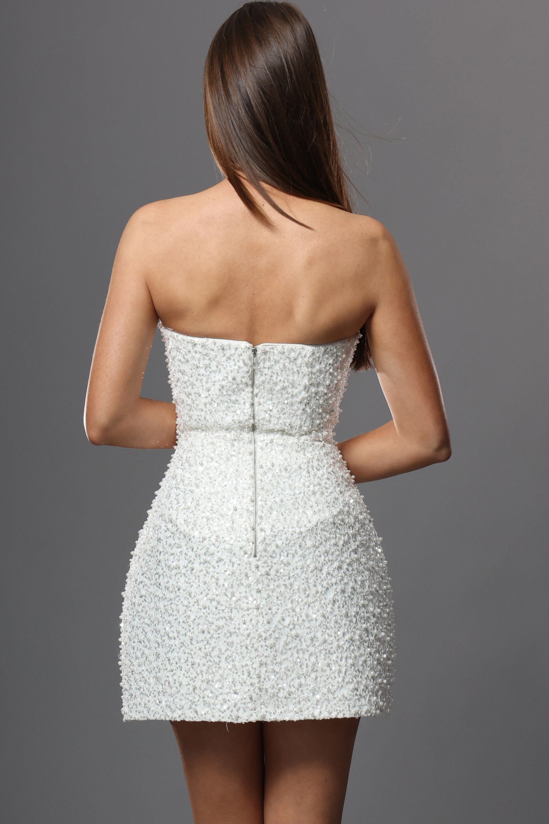 Strapless Curved Neck Mini Sequin Cocktail Bodycon Jovani 52095