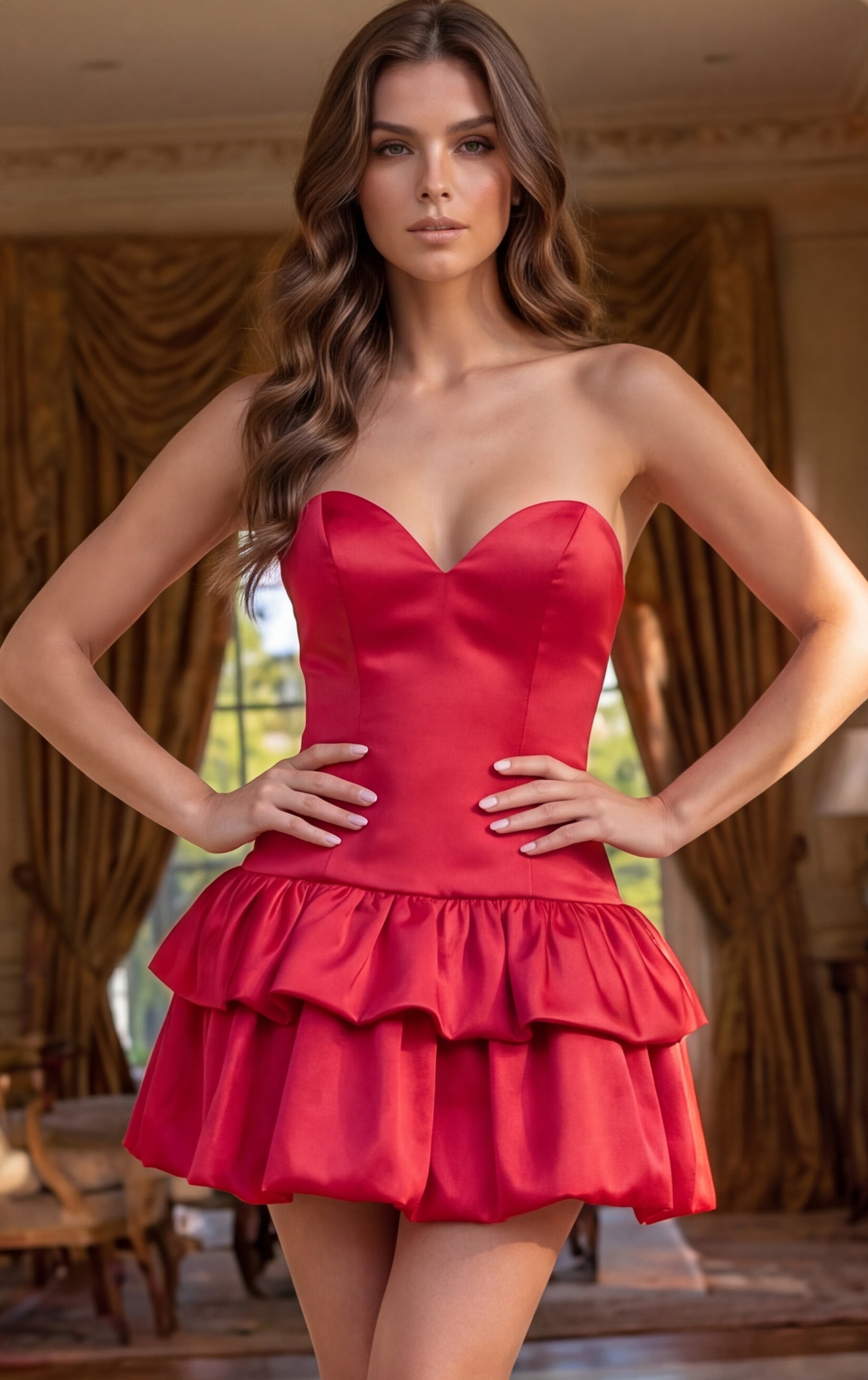 Strapless Curved Neck Mini Satin Cocktail Fit & Flare Jovani 52146