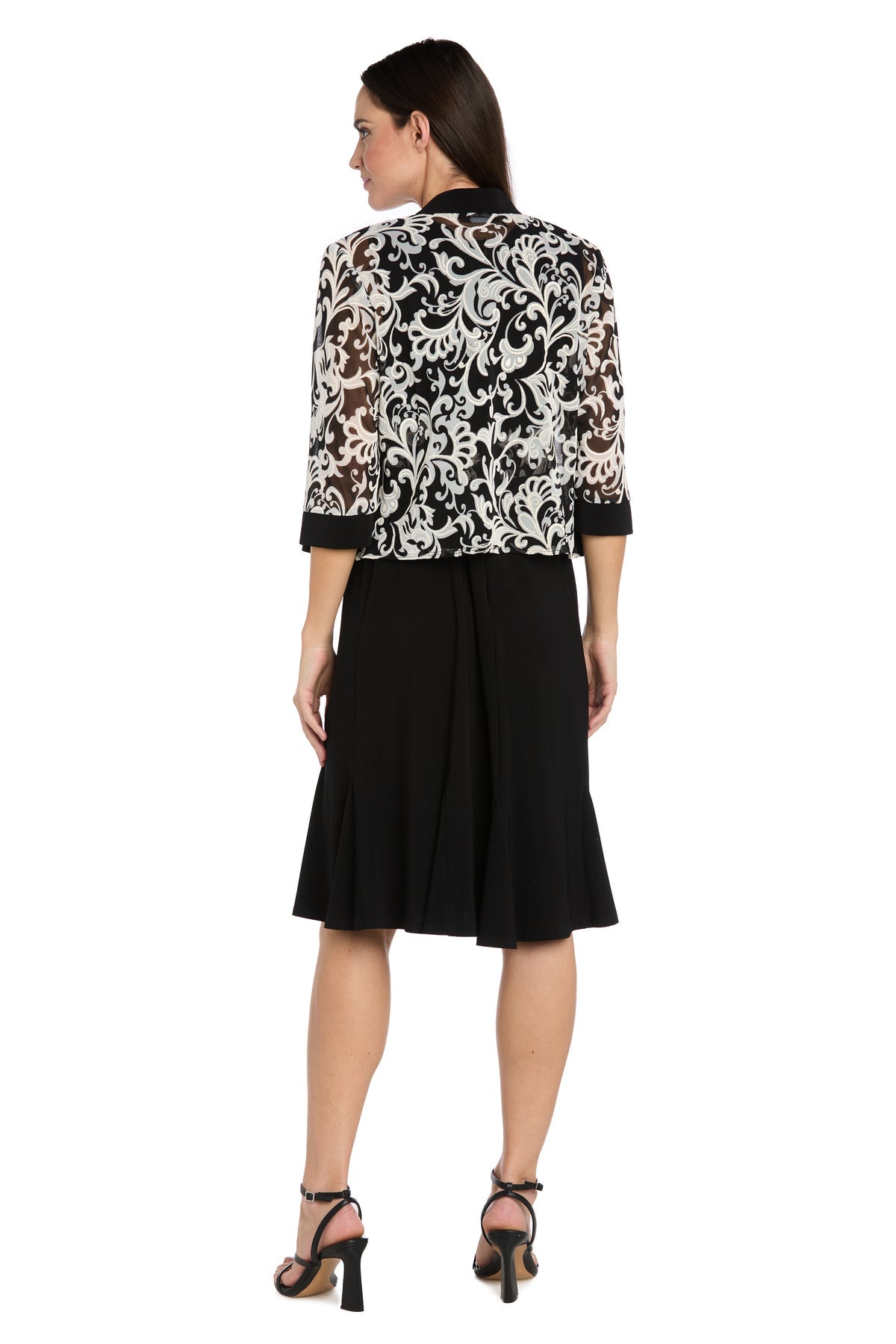 Black/White Scoop Knee-Length Jersey Cocktail Two-Piece Jacket Dress R&M Richards 5223P