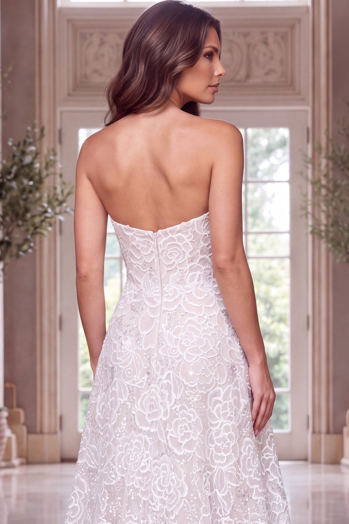 Strapless Curved Neck Floor-Length Lace Formal A-Line Jovani 52364