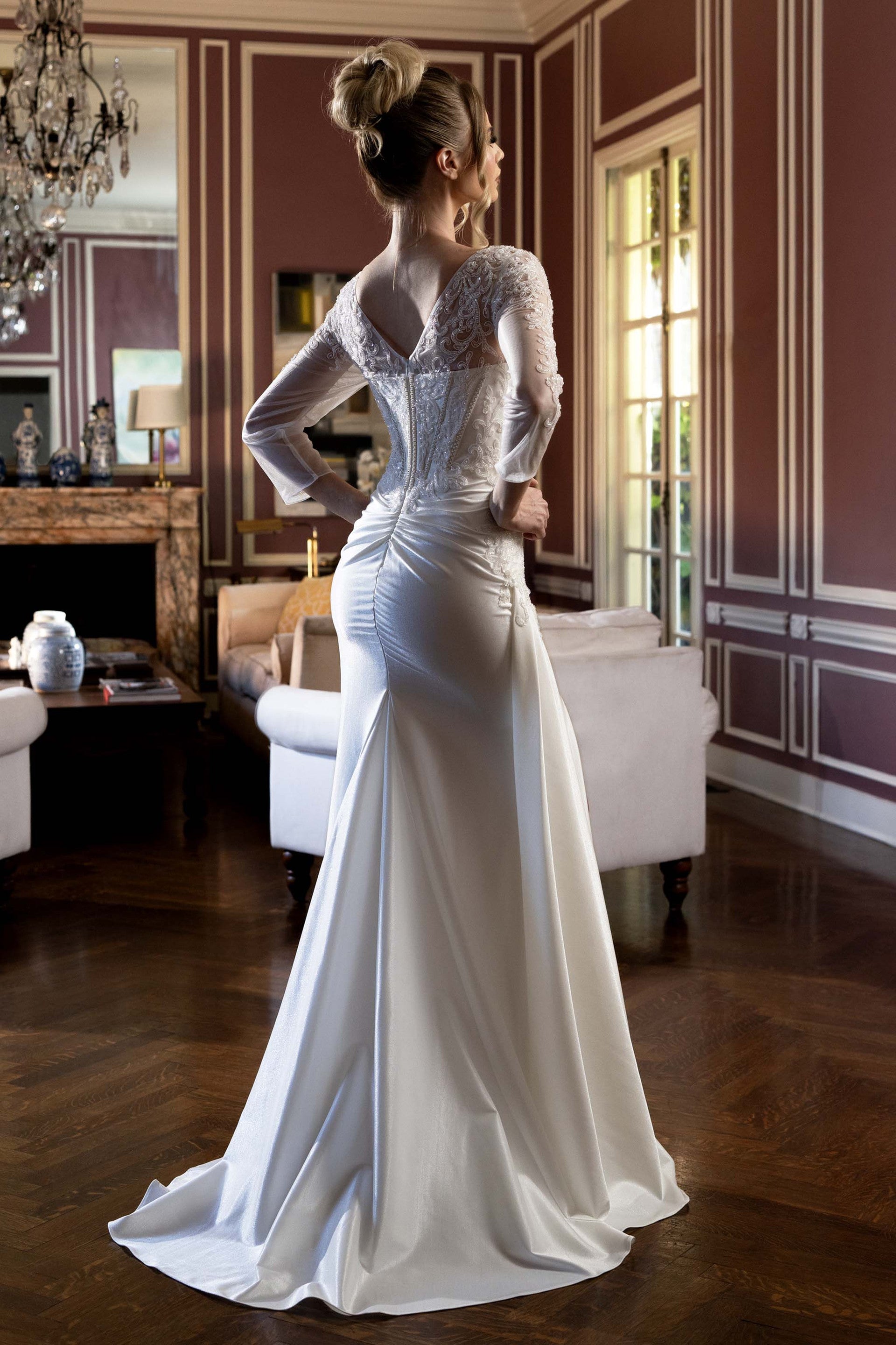 Sweetheart Floor-Length Lace Wedding Dress Sheath Lenovia 8431