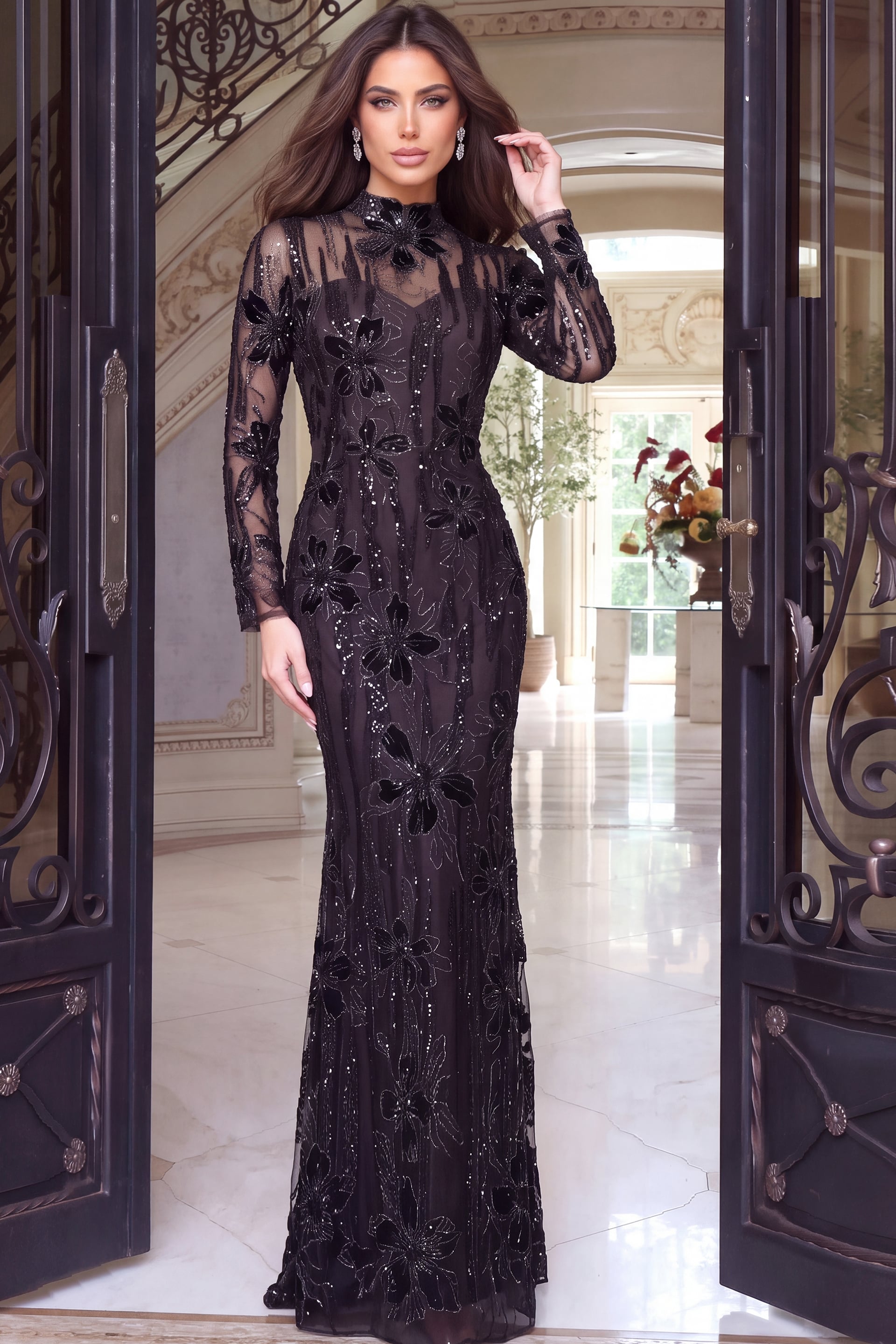 Crew/High-Neck Floor-Length Sequin Formal Mermaid Jovani 52371