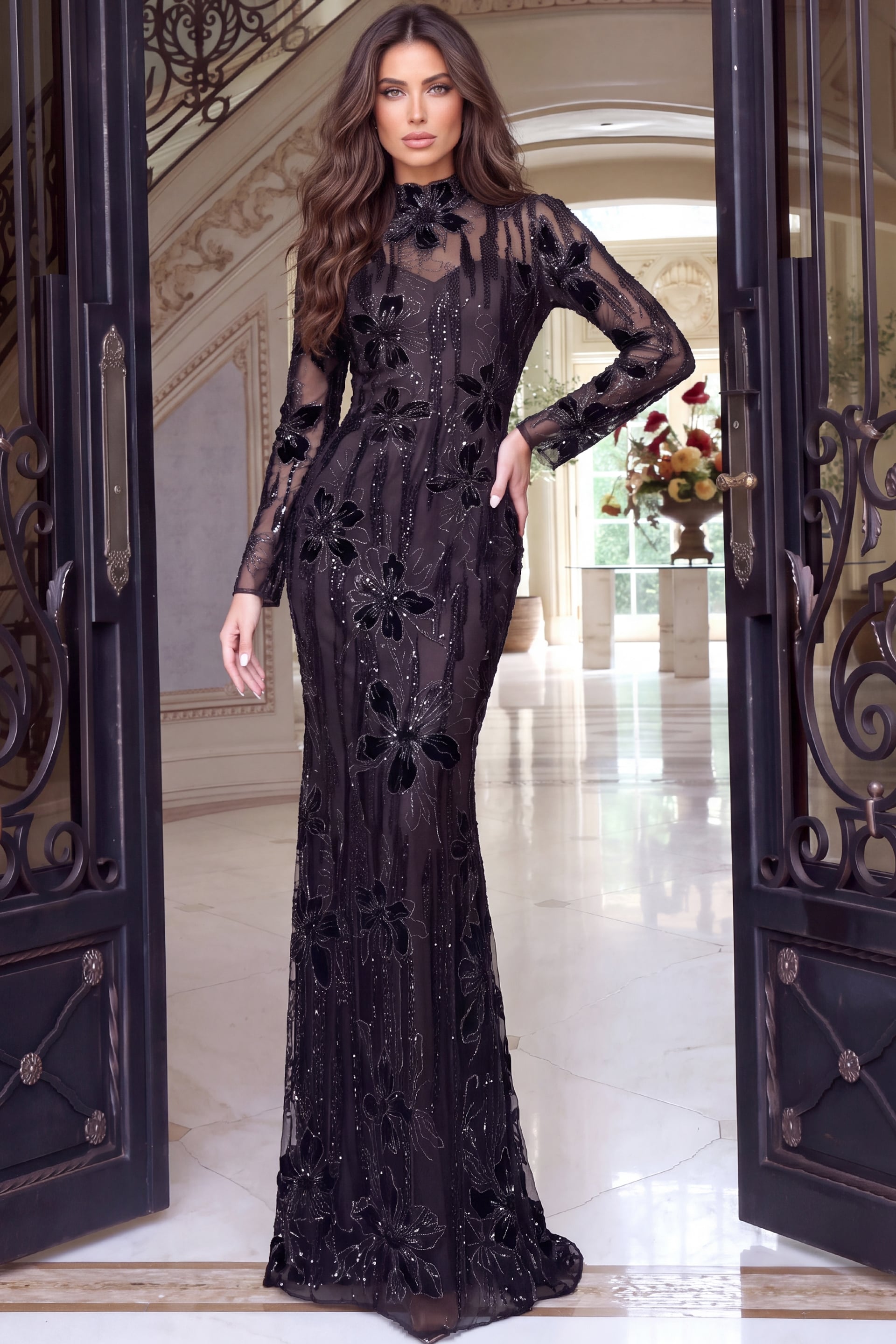 Crew/High-Neck Floor-Length Sequin Formal Mermaid Jovani 52371
