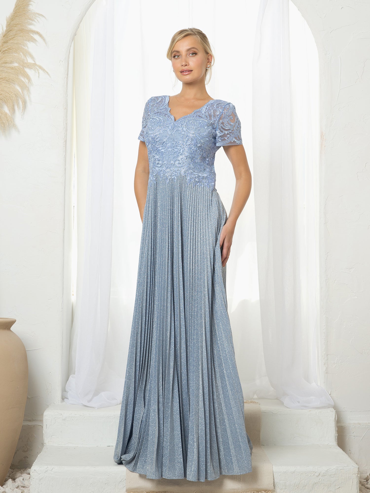 Mother of the Bride Long Formal Metallic Dress