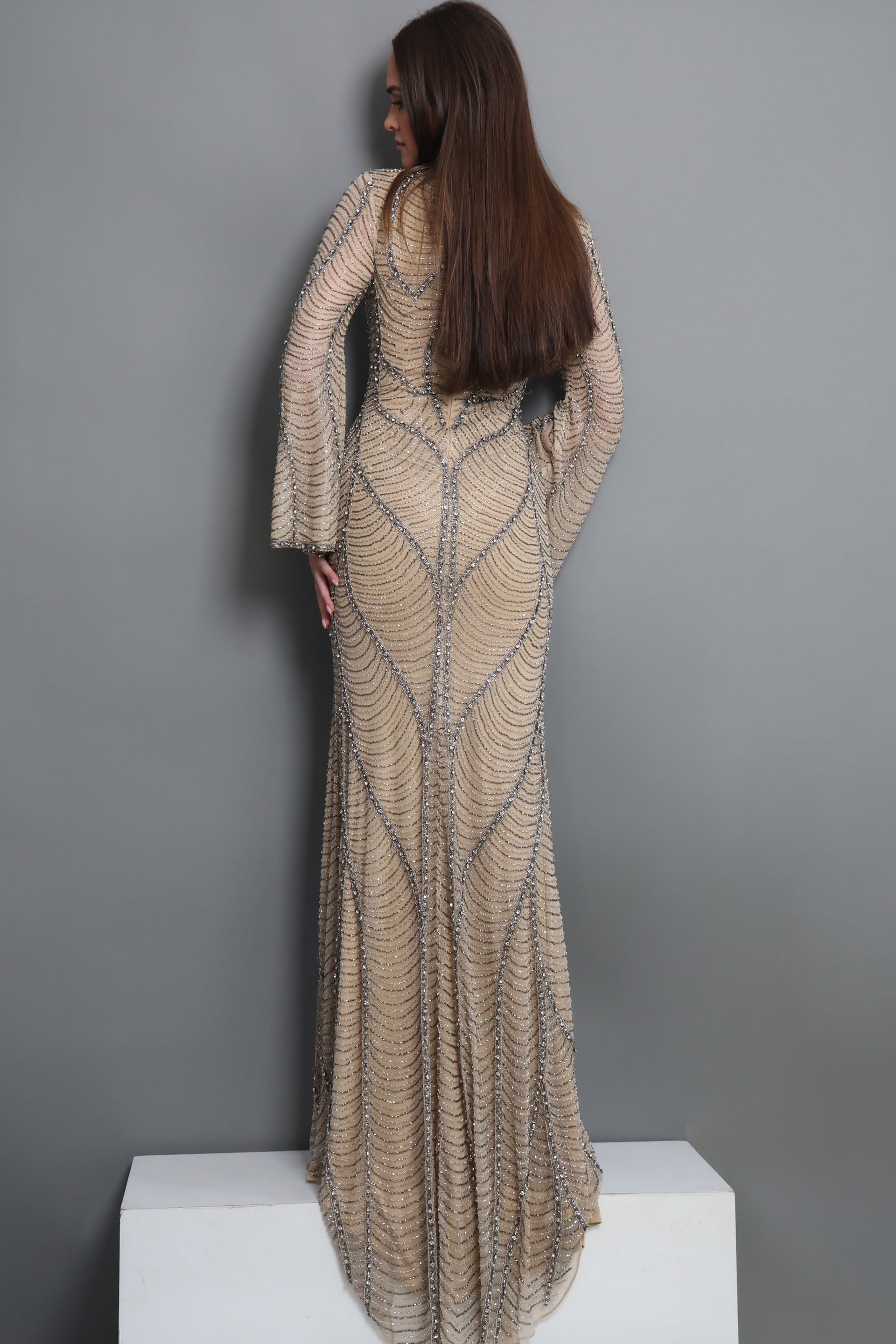 Crew/High-Neck Floor-Length Sequin Evening Sheath Jovani 52447