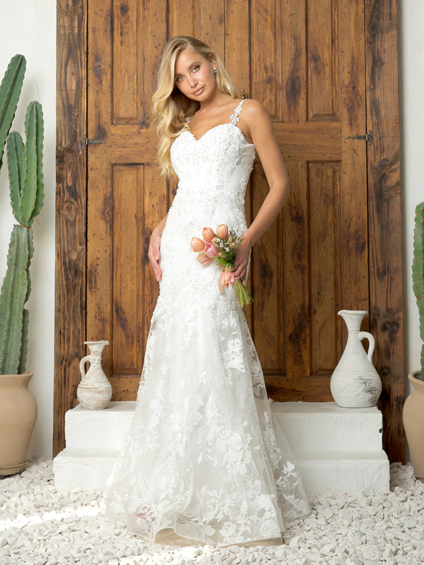 Eva Fashion 5250 Long Bridal Gown Lace Bolero Wedding Dress - Off White / L Eva Fashion 5250 Long Bridal Gown Lace Bolero Wedding Dress - Off White / L