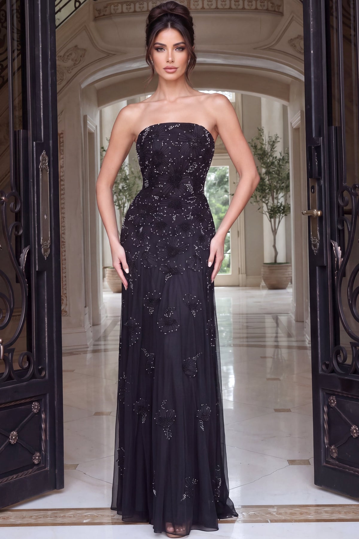 Strapless Curved Neck Floor-Length Tulle Prom Mermaid Jovani 52510