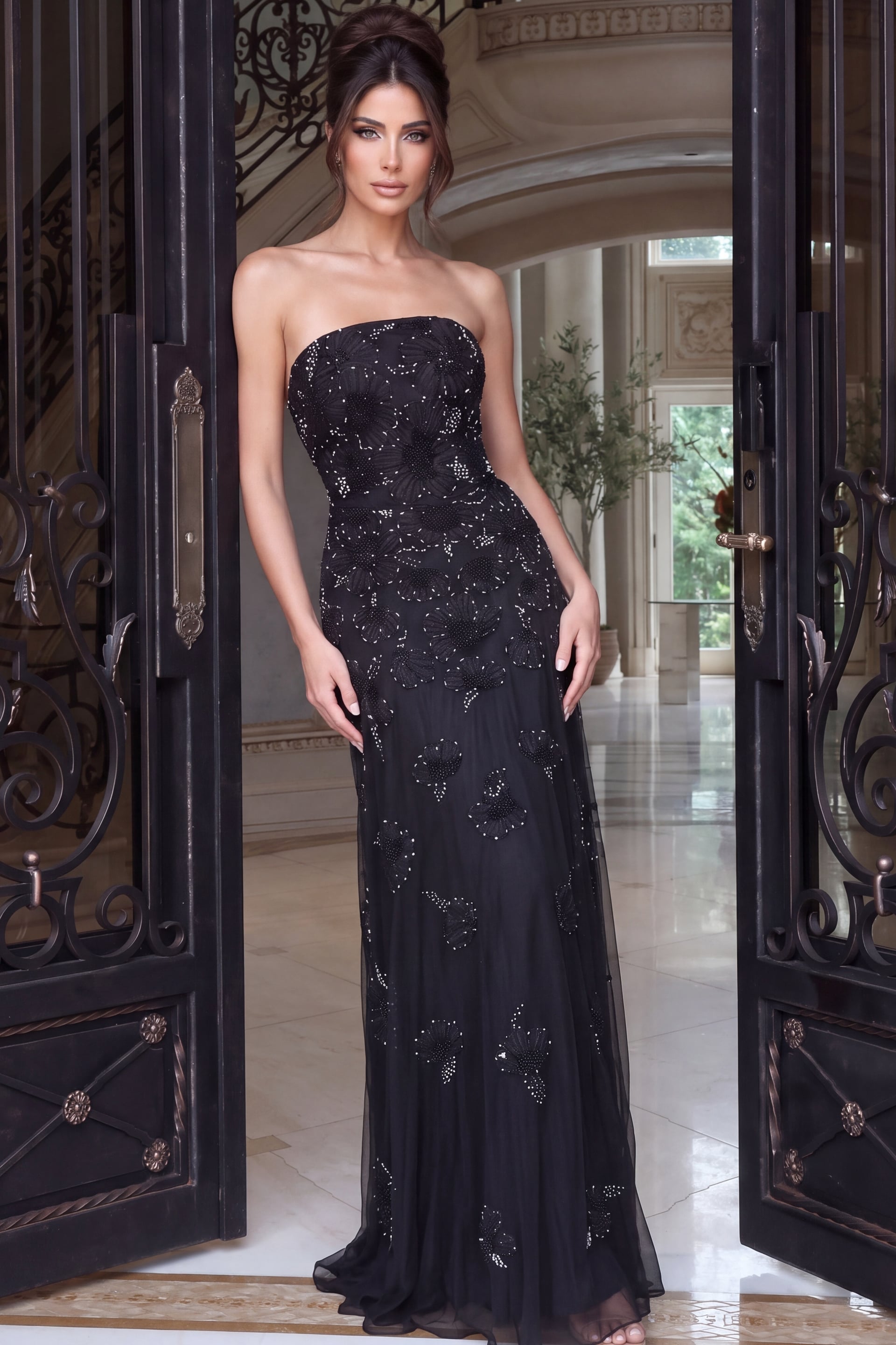 Strapless Curved Neck Floor-Length Tulle Prom Mermaid Jovani 52510