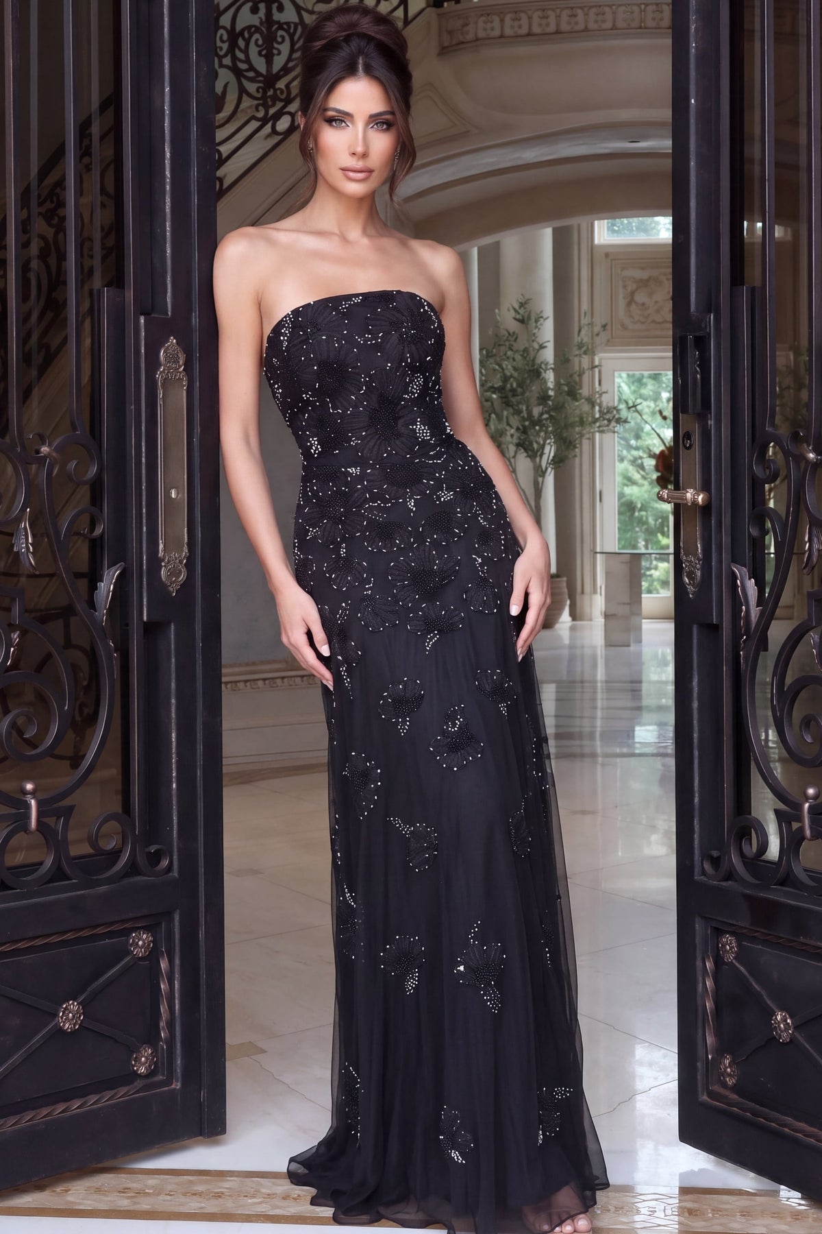 Strapless Curved Neck Floor-Length Tulle Prom Mermaid Jovani 52510
