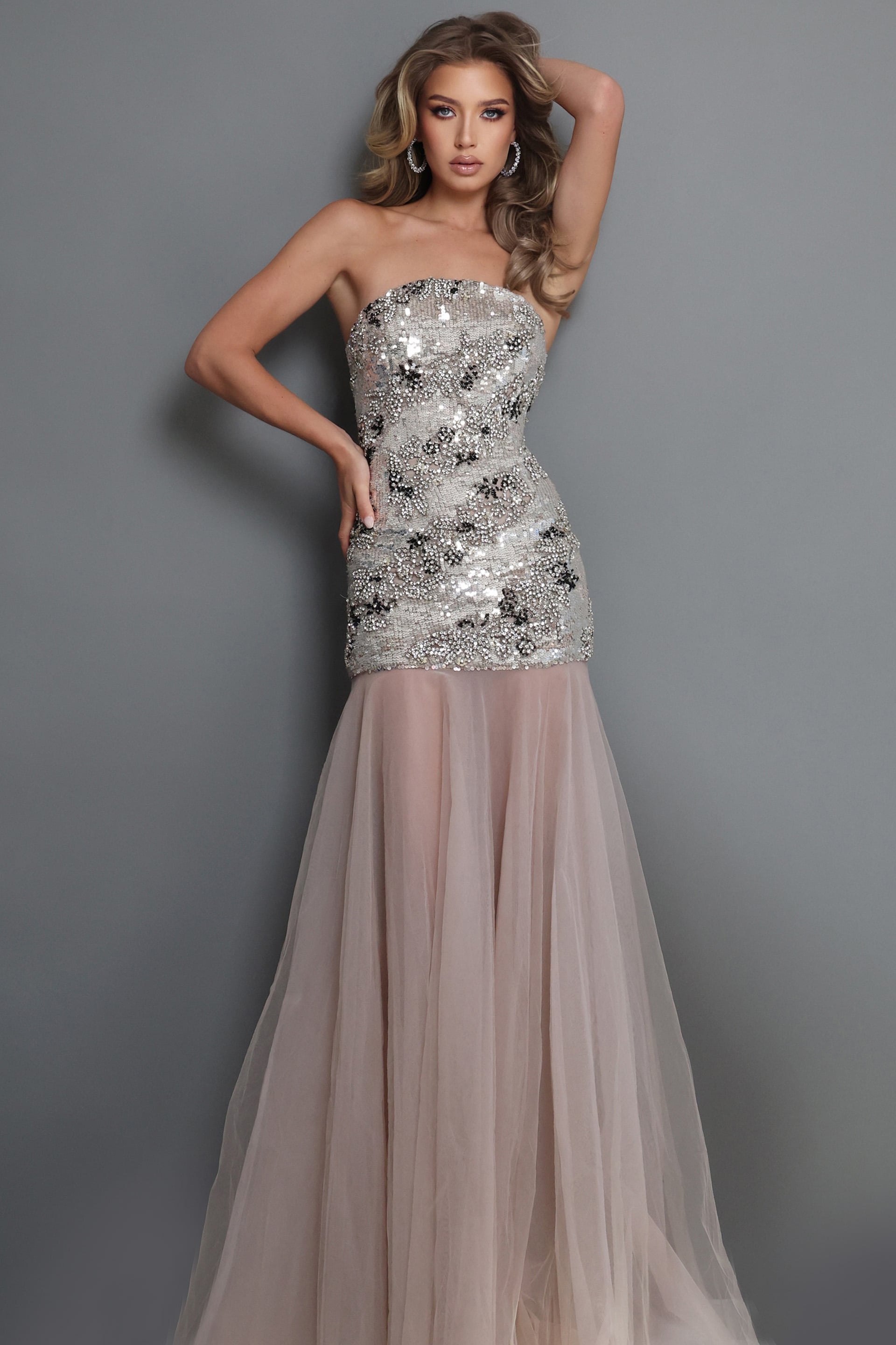 Strapless Straight Neck Floor-Length Sequin Prom Mermaid Jovani 52538