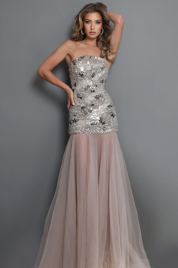 Strapless Straight Neck Floor-Length Sequin Prom Mermaid Jovani 52538