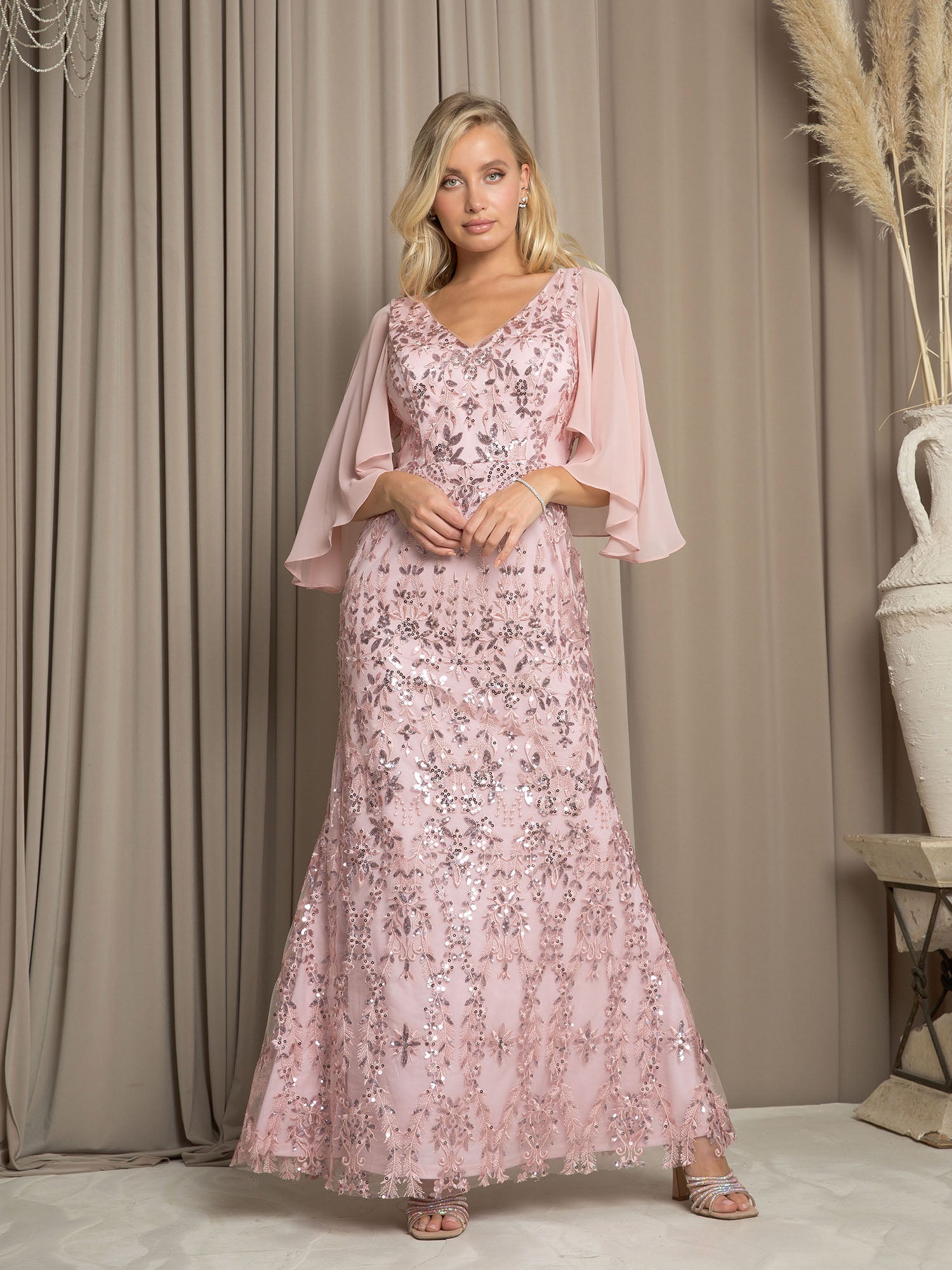 Eva Fashion 5255 Long Formal Mother of the Bride Cape Dress