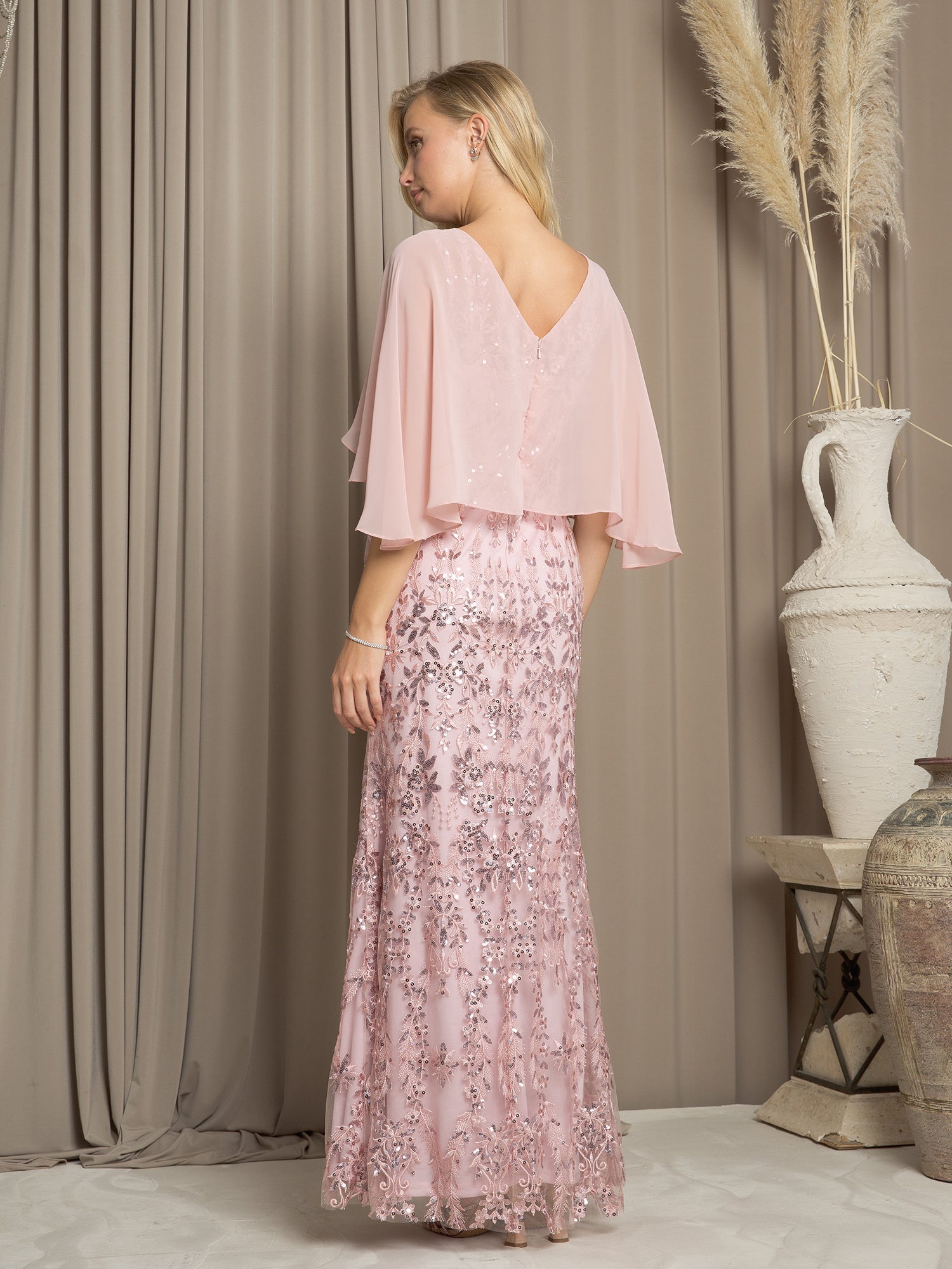 Eva Fashion 5255 Long Formal Mother of the Bride Cape Dress