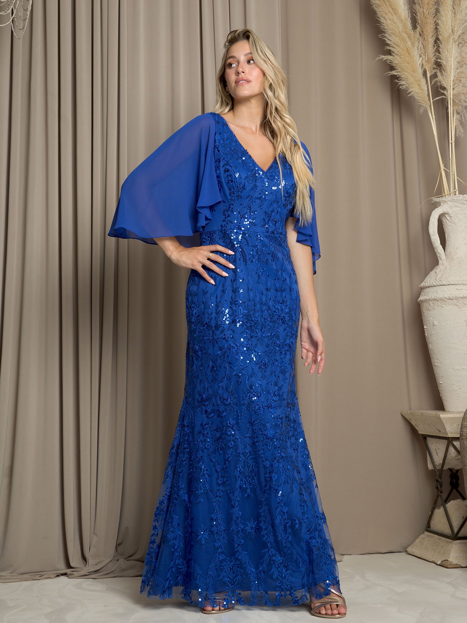 Eva Fashion 5255 Long Formal Mother of the Bride Cape Dress