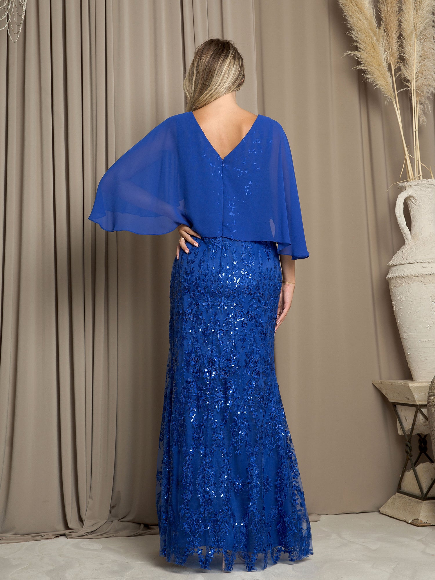 Eva Fashion 5255 Long Formal Mother of the Bride Cape Dress