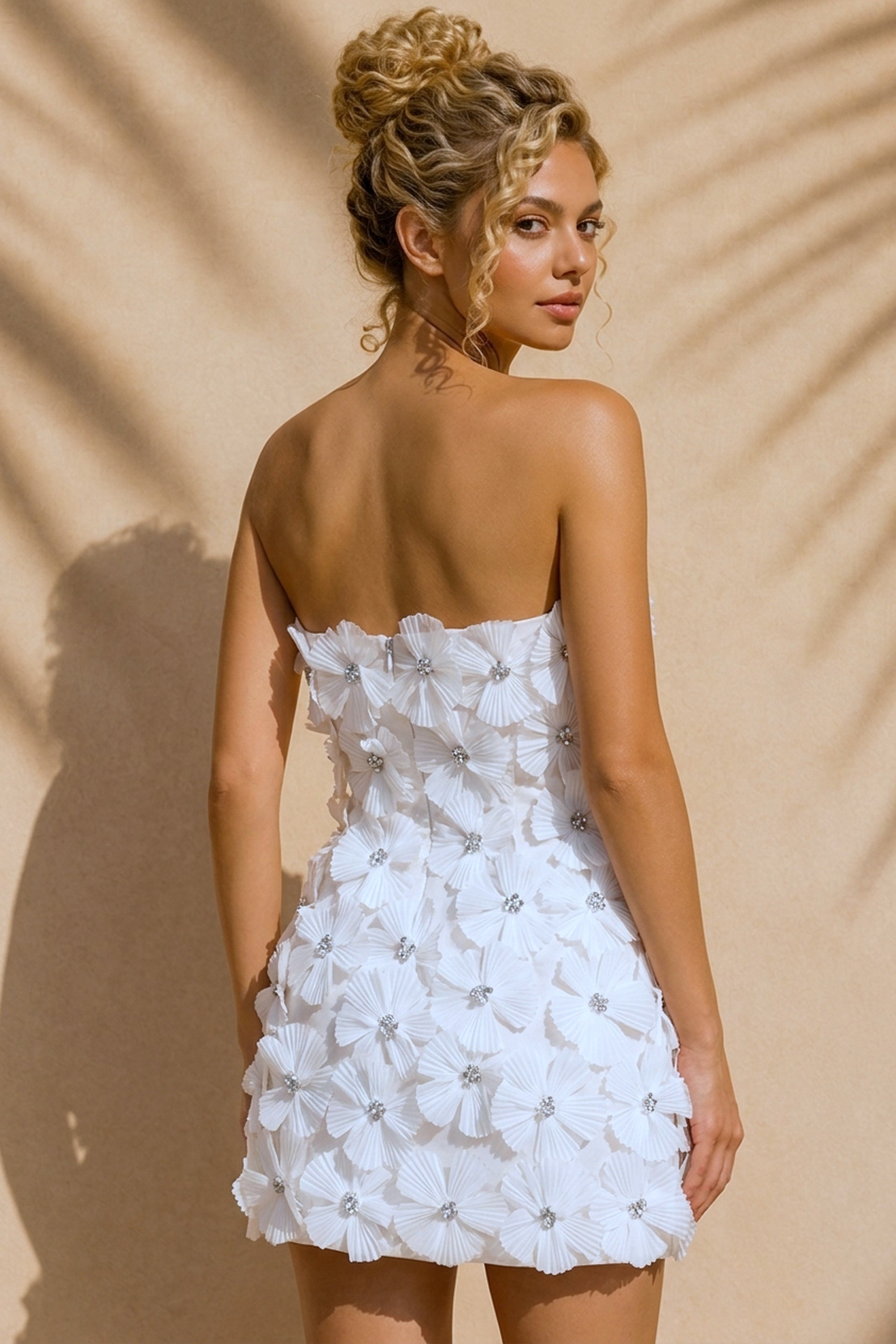 Ivory Sweetheart Mini Tulle Wedding 3D Floral Applique Dress Jovani 52559