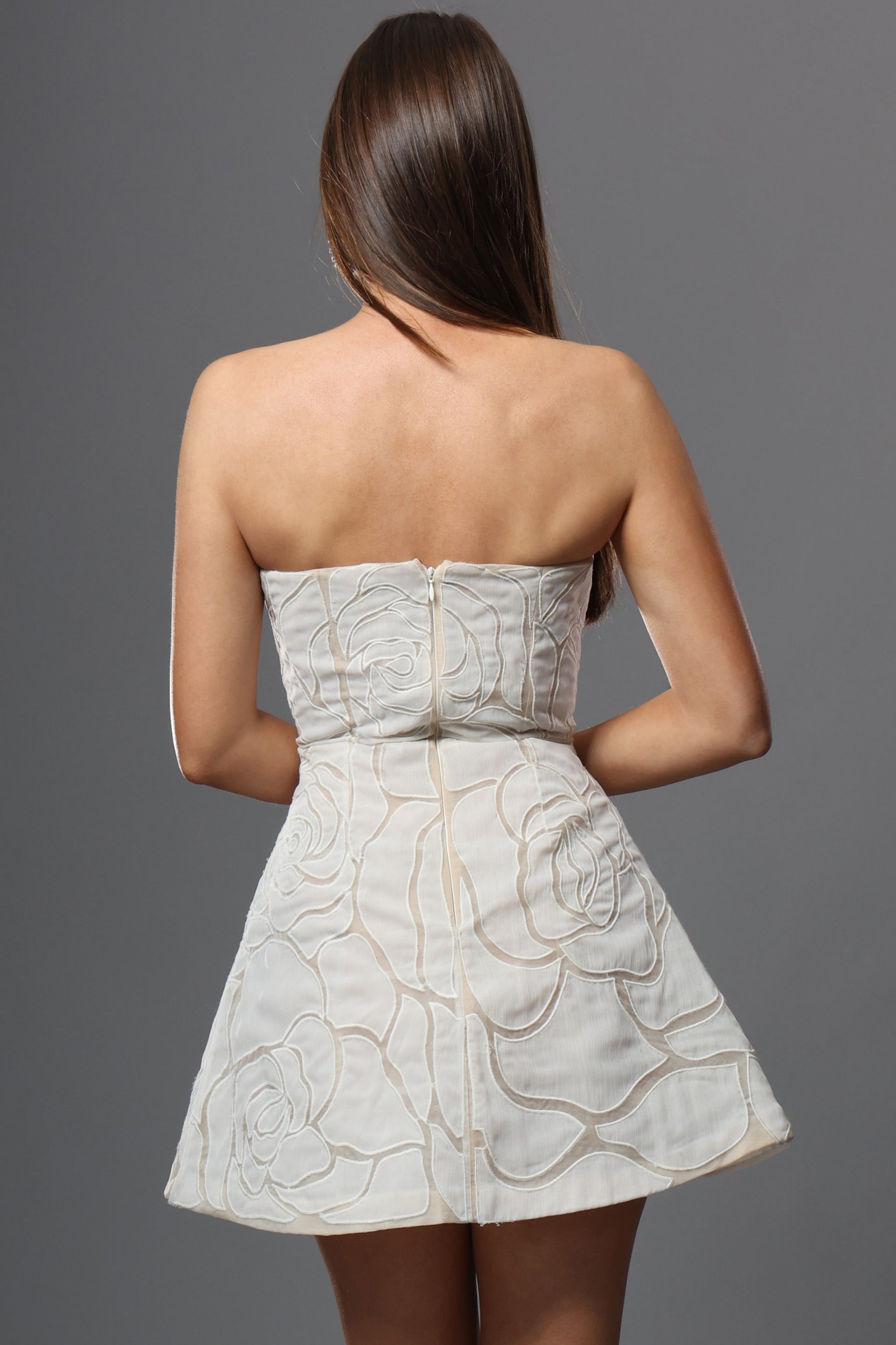 Strapless Curved Neck Mini/Short Satin Occasion Fit & Flare Jovani 52560
