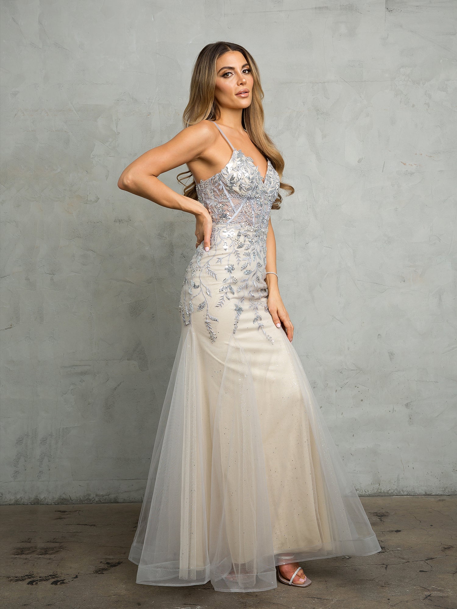 Eva Fashion 5257 Long Fitted Beaded Sequin Formal Prom Dress