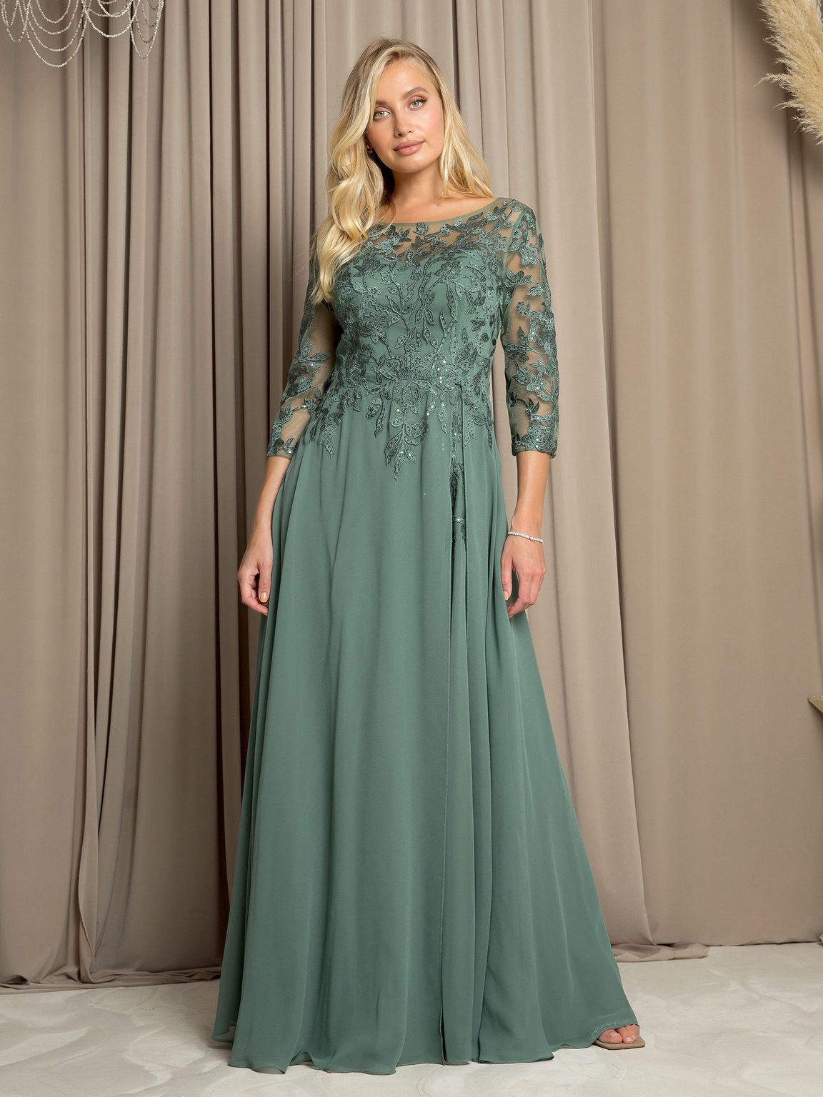 Navy Eva Fashion 5258 Long A Line Mother of the Bride Formal Dress