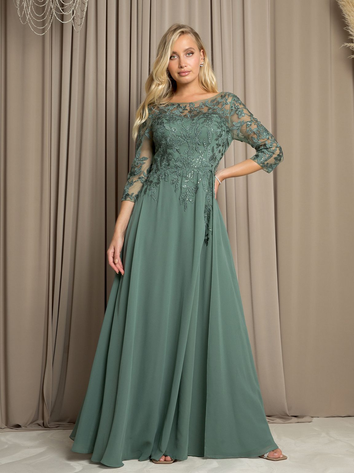 Navy Eva Fashion 5258 Long A Line Mother of the Bride Formal Dress