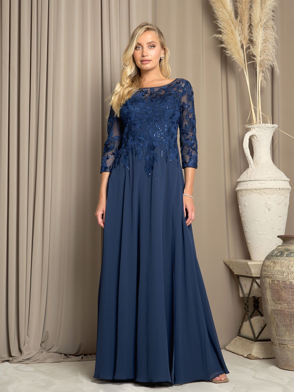 Navy Eva Fashion 5258 Long A Line Mother of the Bride Formal Dress ...