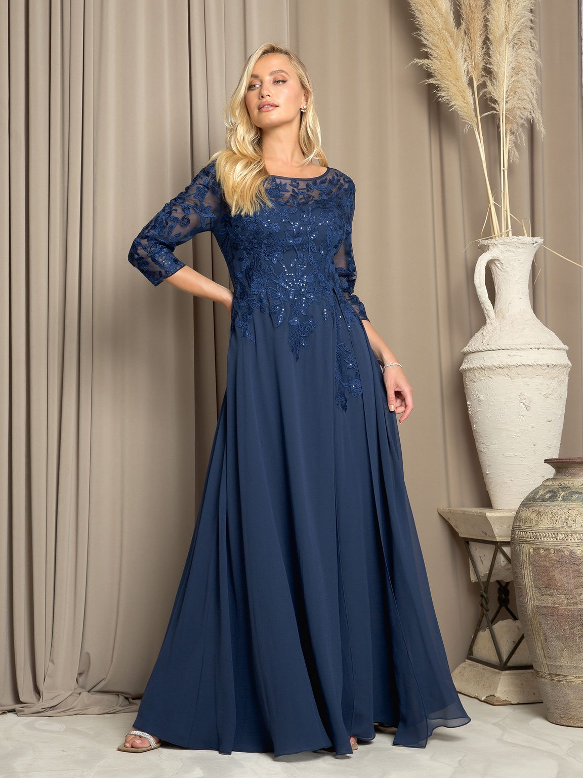 Eva Fashion 5258 Long A Line Mother of the Bride Formal Dress - Champagne / S Eva Fashion 5258 Long A Line Mother of the Bride Formal Dress - Champagne / S