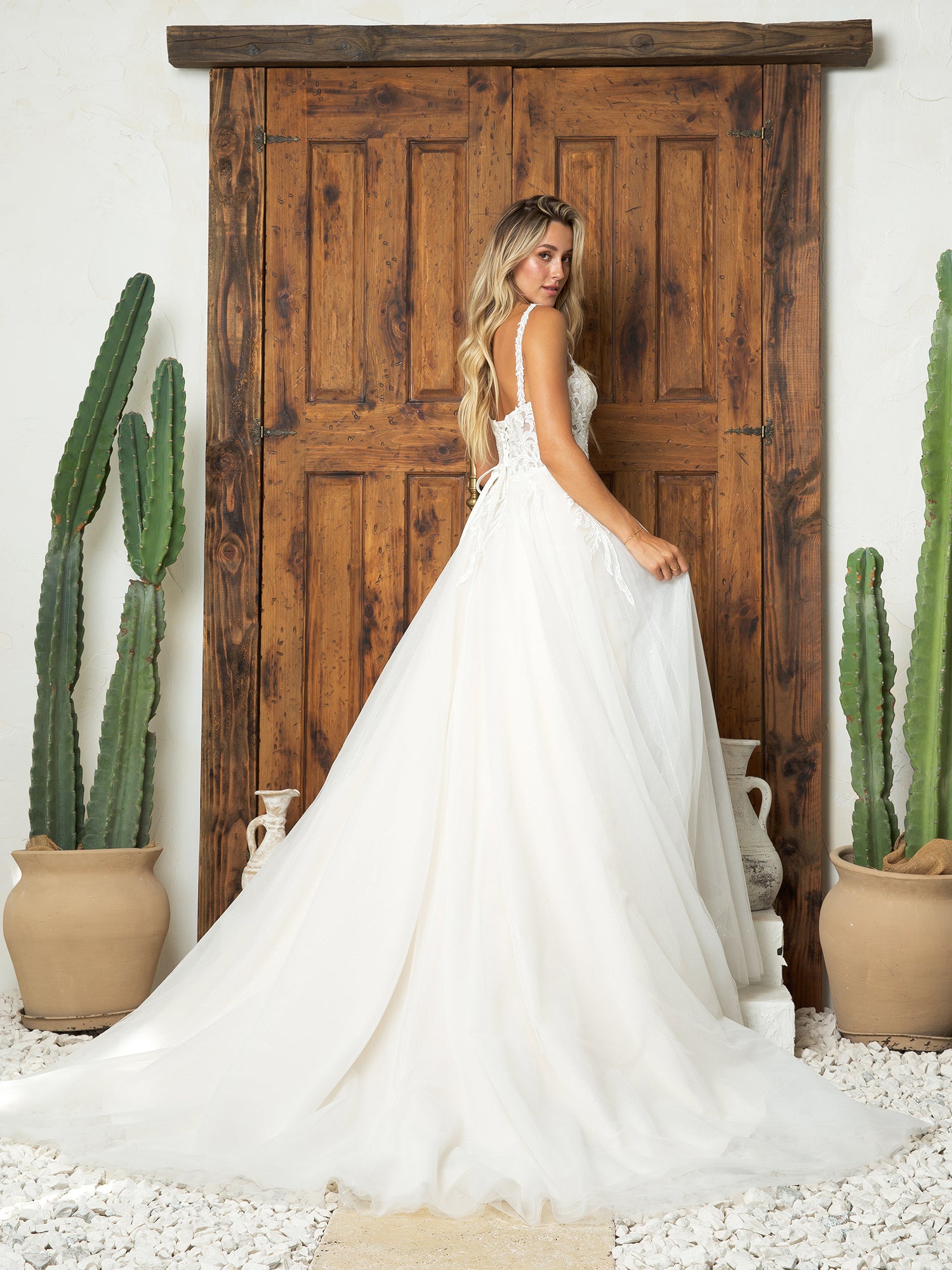 Eva Fashion 5262 Simple Long A Line Glitter Wedding Dress