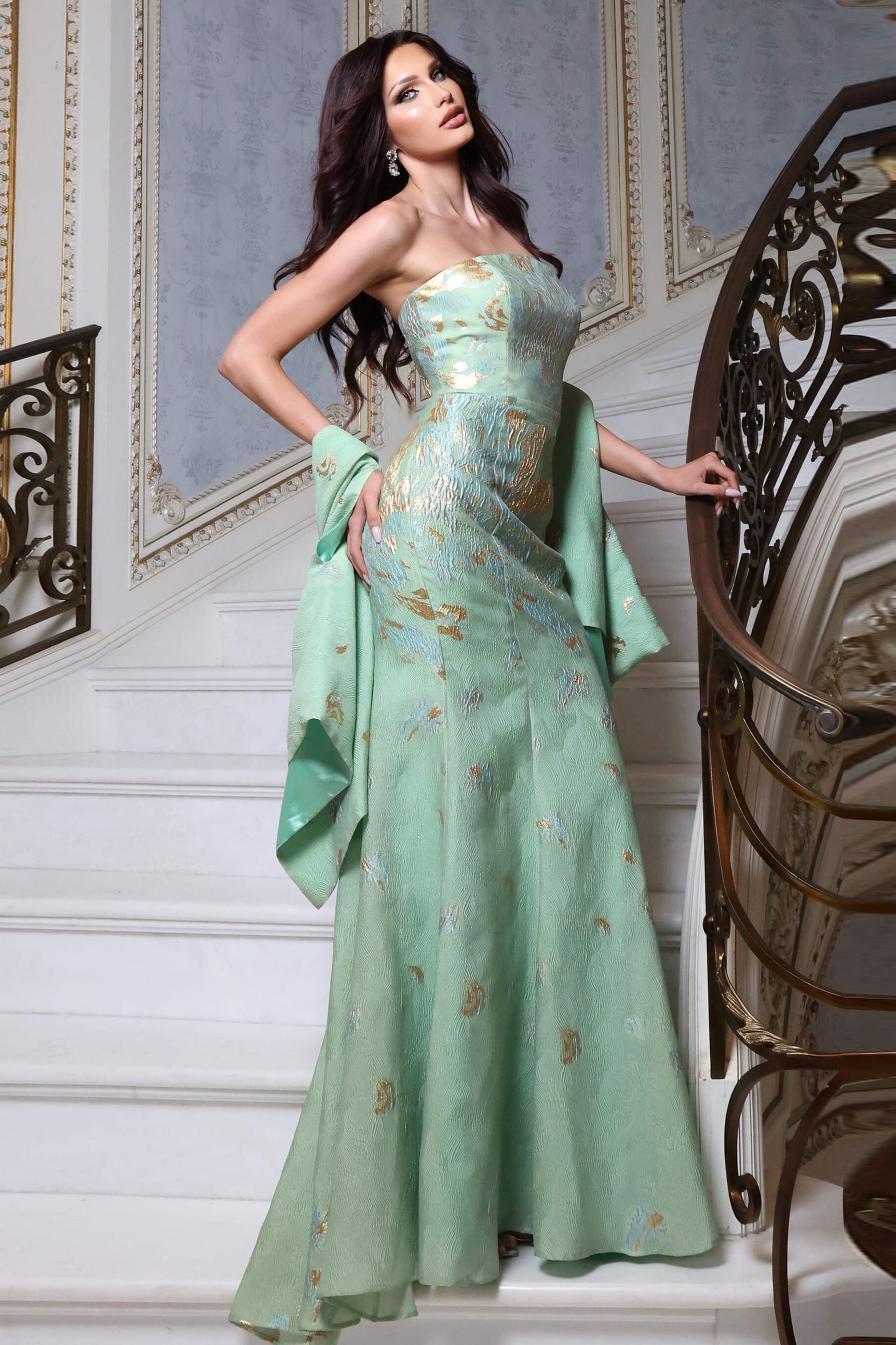Strapless Curved Neck Floor-Length Satin Prom Mermaid Jovani 52667