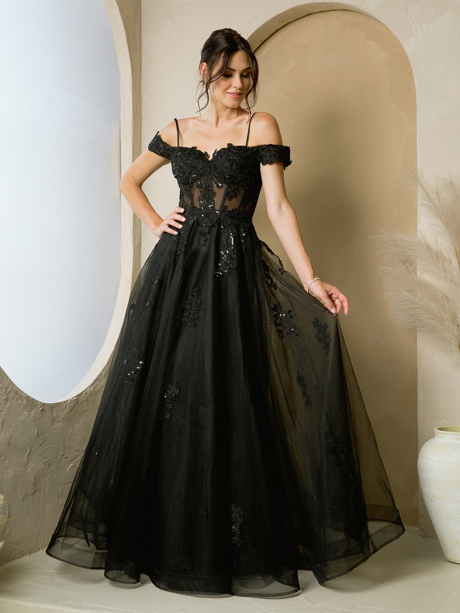 Eva Fashion 5270 Long A Line Formal Prom Dress - Champagne / XL Eva Fashion 5270 Long A Line Formal Prom Dress - Champagne / XL