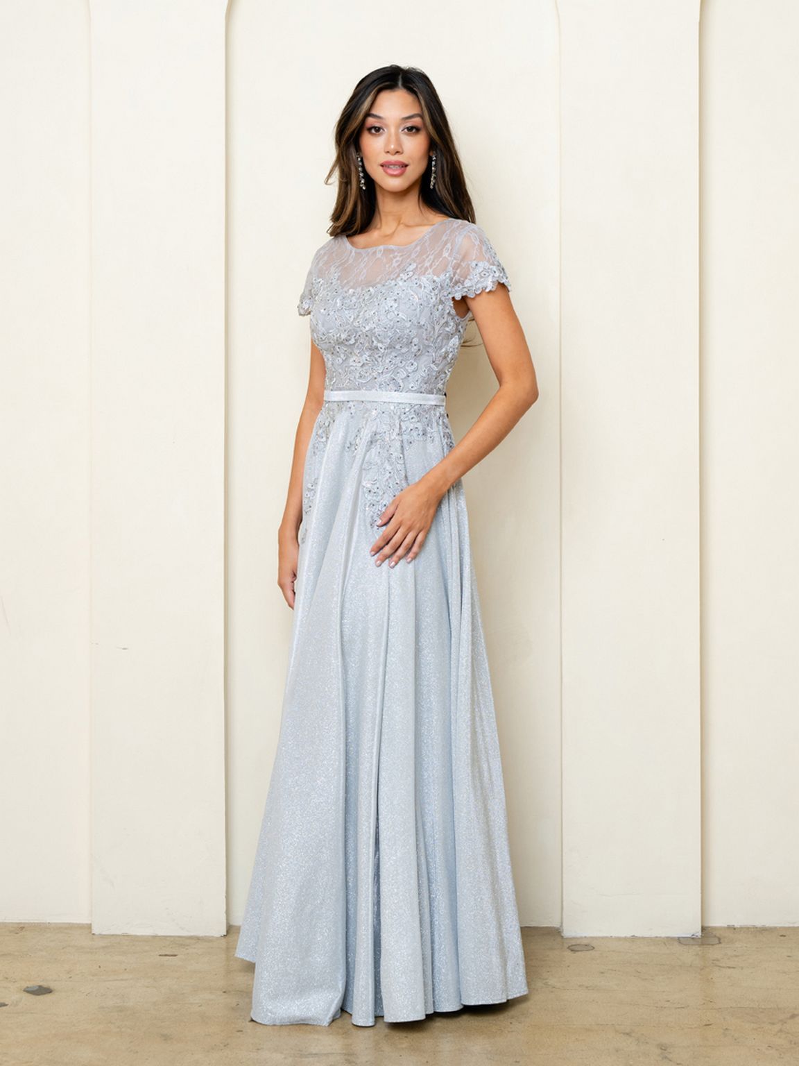 chinese dress ladies La Femme 33043 Surplice V-Neck Metallic Chiffon Prom Gown