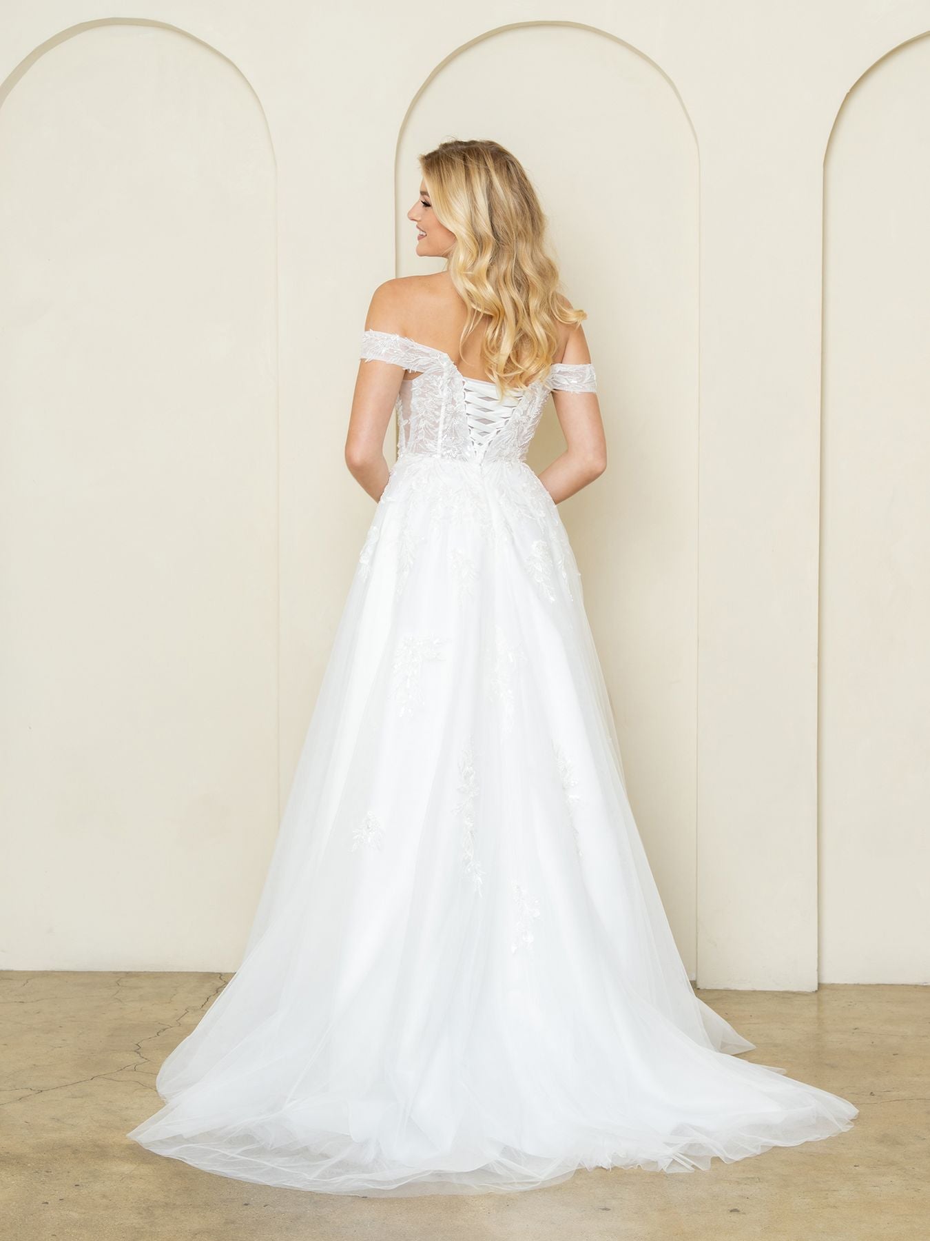 Off-the-Shoulder Floor-Length Tulle Wedding Dress A-Line Eva Fashion 5275