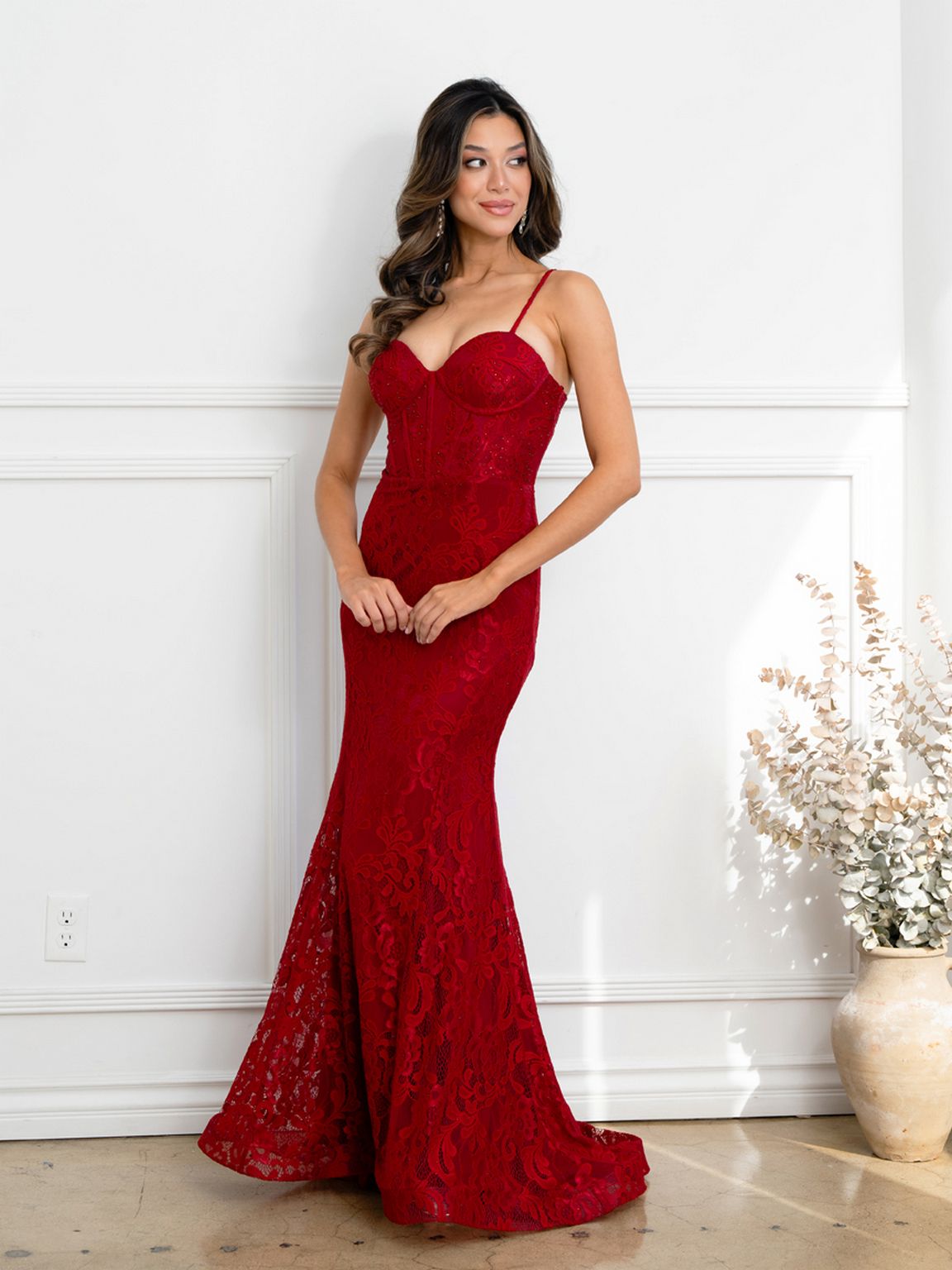Prom Dresses Long Formal Corset Lace Evening Prom Dress Burgundy