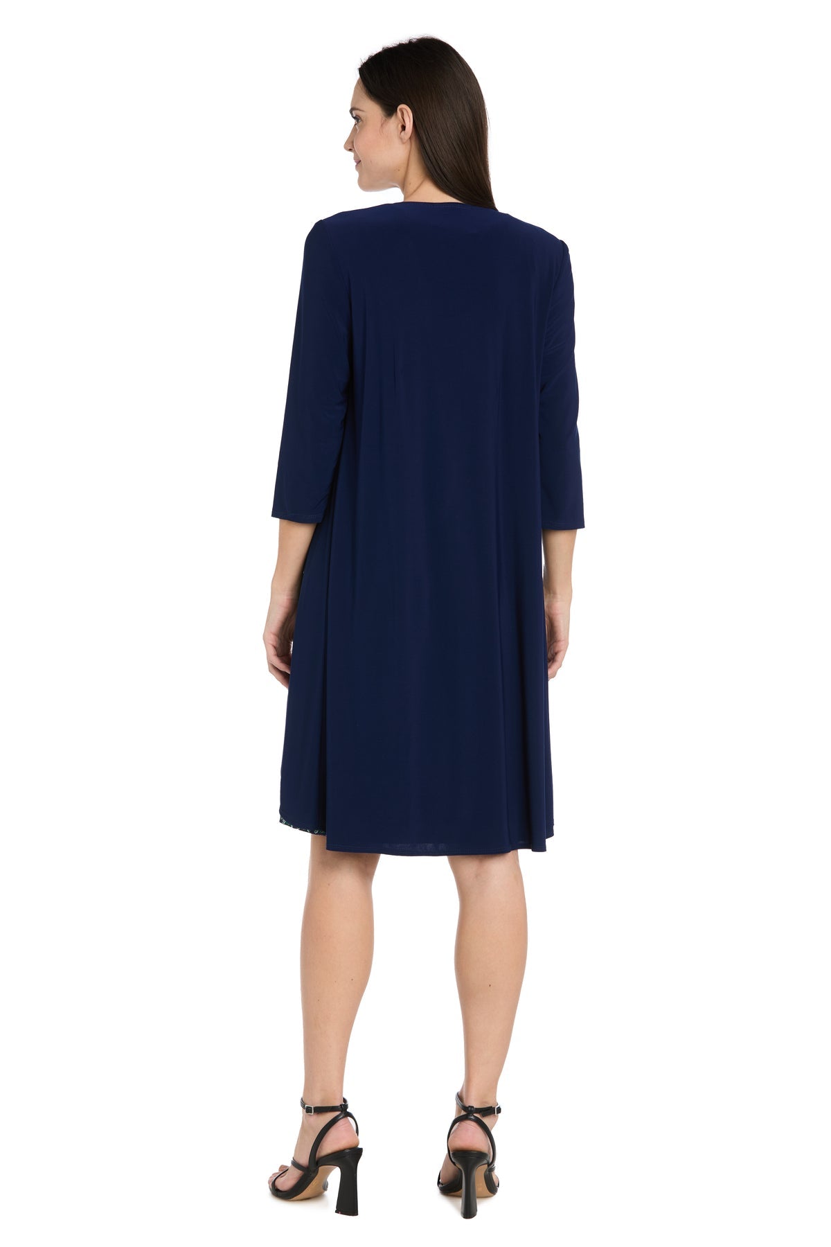 Navy/Green Scoop Knee-Length Jersey Cocktail Two-Piece Jacket Dress R&M Richards 5277P